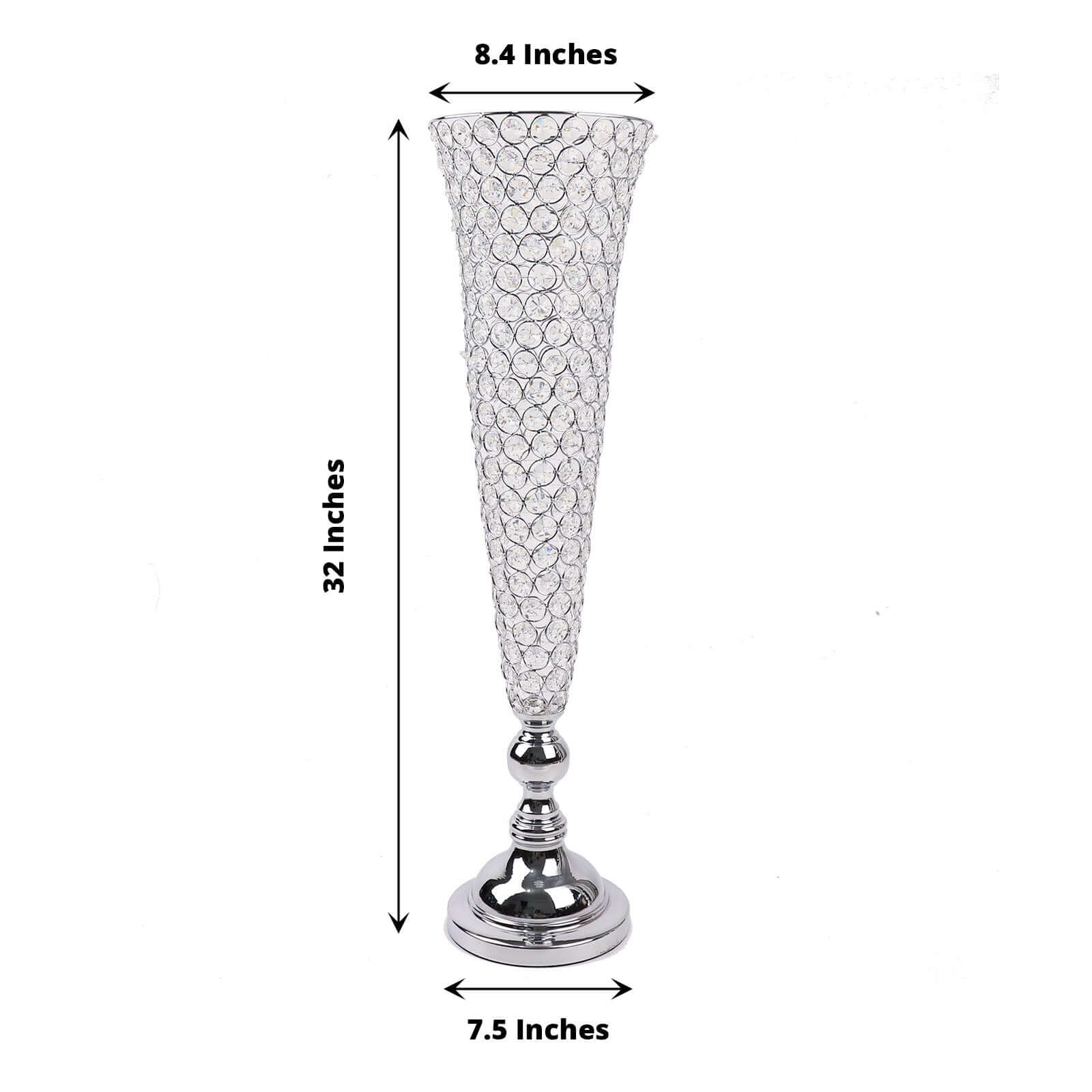 3-Pack Crystal Beaded Trumpet Vase Set Silver - Table Centerpiece for Weddings and Events 32