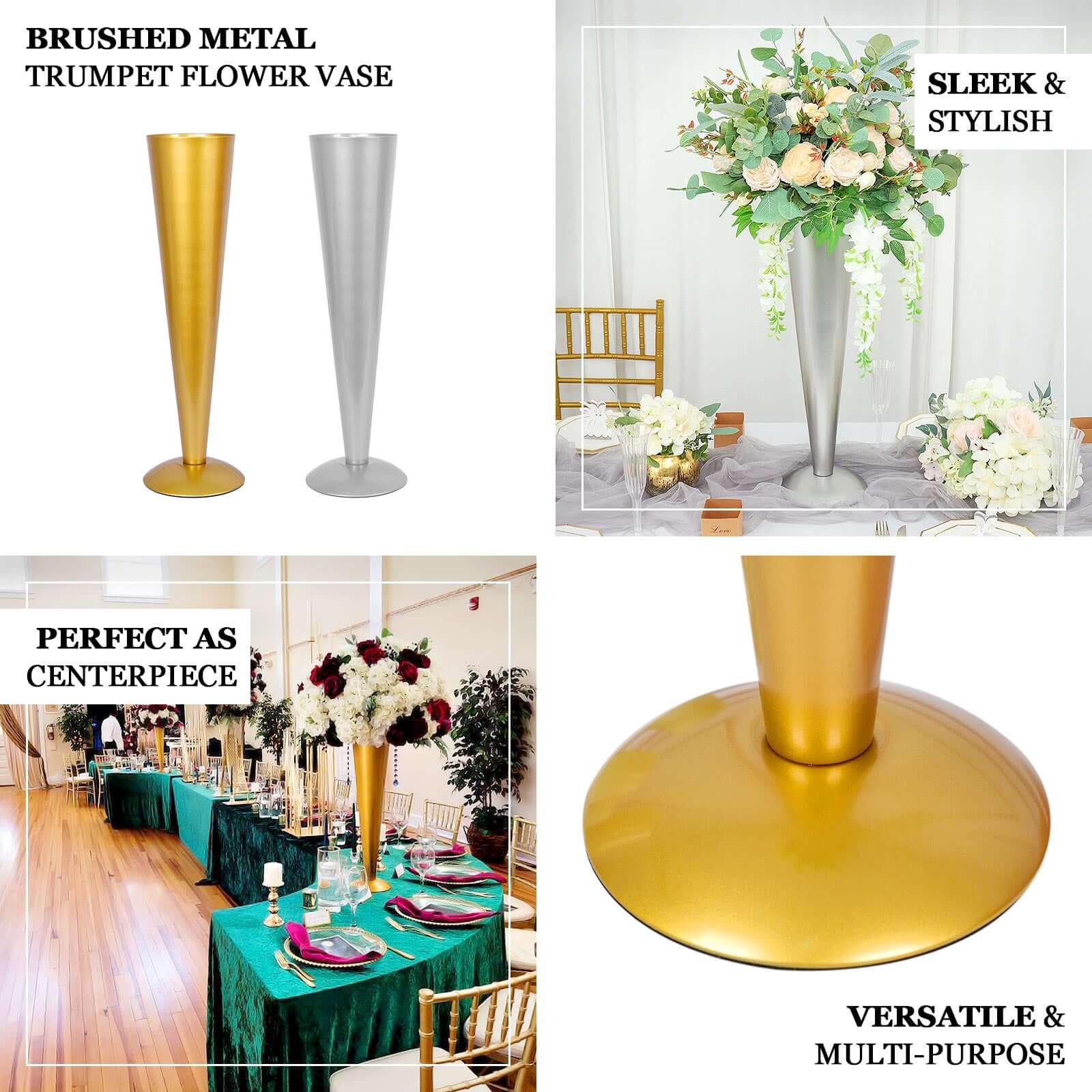 Metal Trumpet Vase Brushed Gold - Durable Design for Stylish Wedding Decor 28