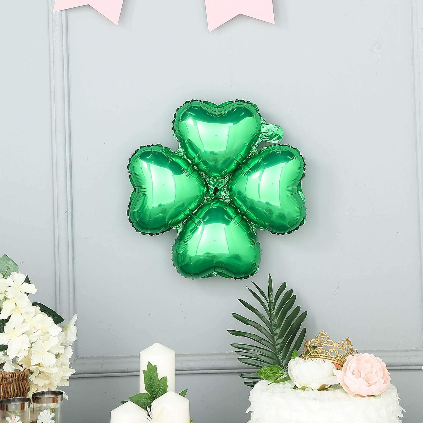 10 Pack 15 Shiny Green Four Leaf Clover Shaped Mylar Foil Balloons