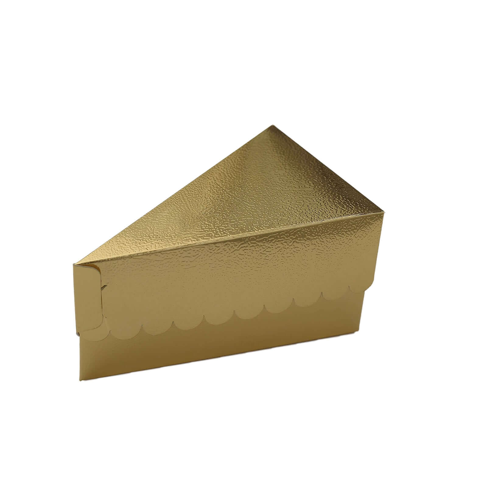 10-Pack Cardstock Triangle Cake Slice Boxes Metallic Gold with Scalloped Top - Decorative Takeaway Dessert Containers for Pie Snacks & Party Favors 5x3