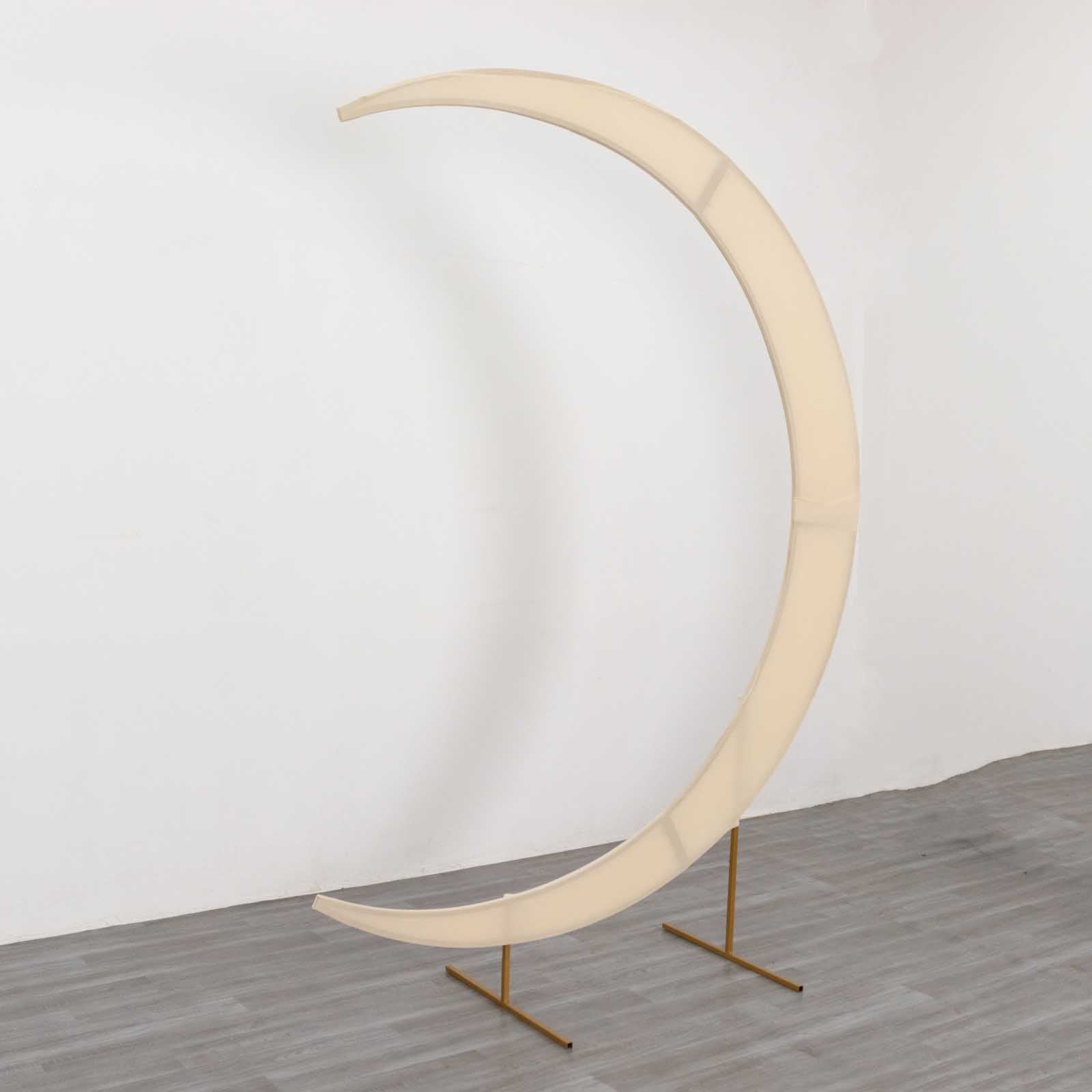 7.5ft Beige Spandex Crescent Moon Wedding Arch Cover, Custom Fitted Chiara Backdrop Stand Cover