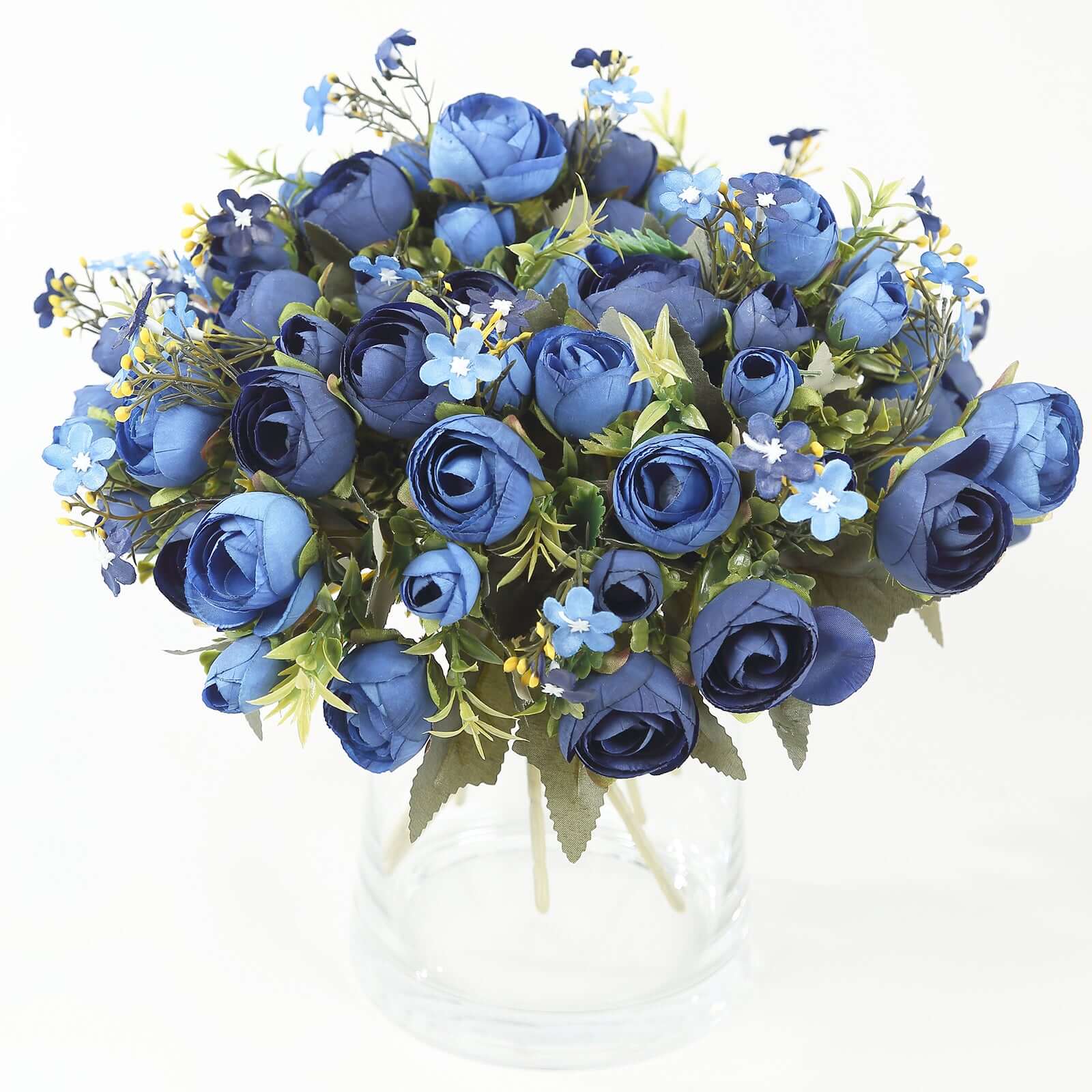 4 Pack 12 Artificial Navy Blue Ranunculus Silk Flower Bridal Bouquets, Faux Buttercup Floral Arrangement