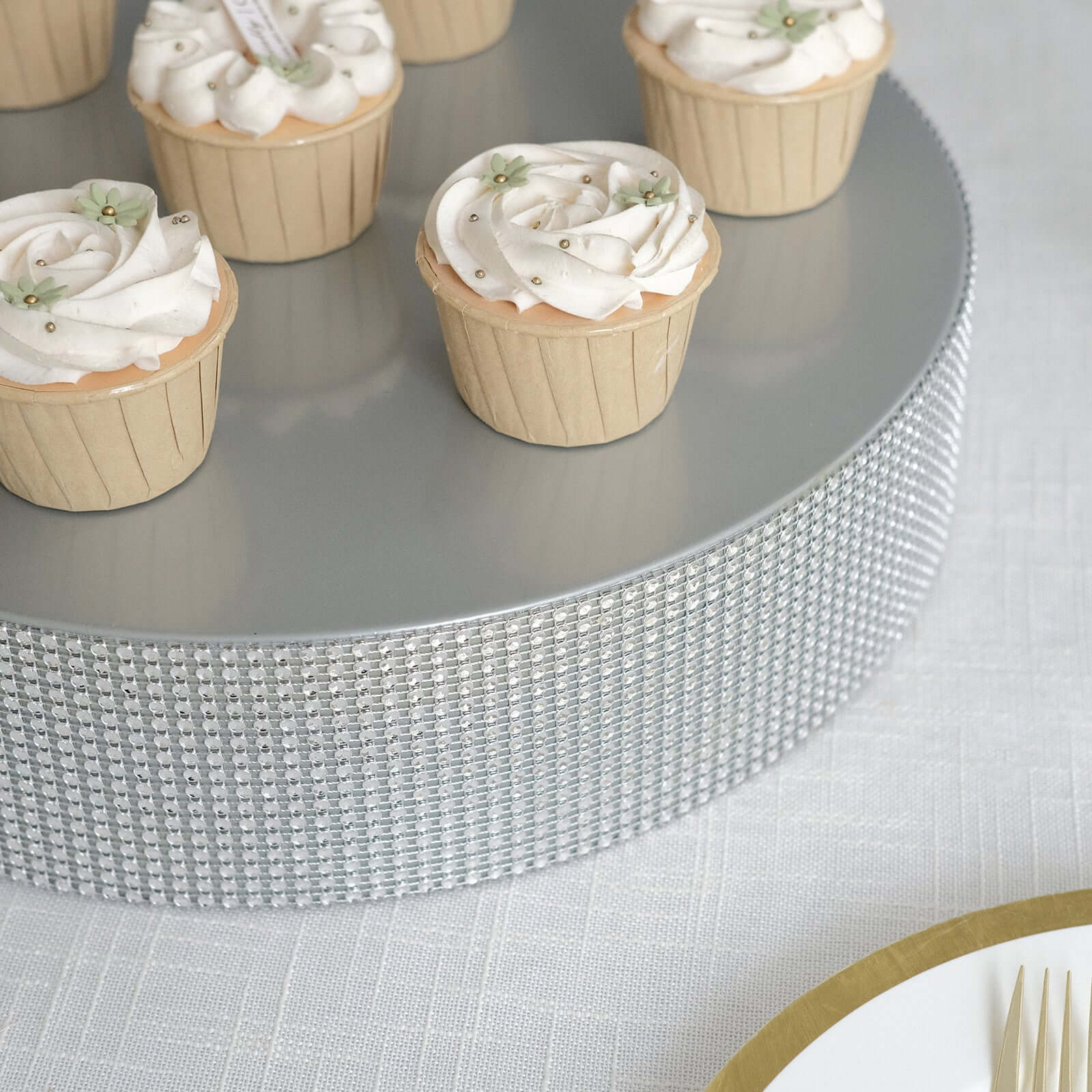 Metal Pedestal Cake Stand Round Design with Rhinestones Silver - Cupcake Holder and Dessert Table Centerpiece 14