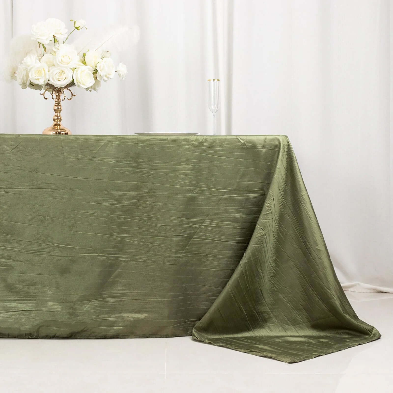 Taffeta 90x132 Rectangle Tablecloth Dusty Sage Green - Seamless Accordion Crinkle Table Cover