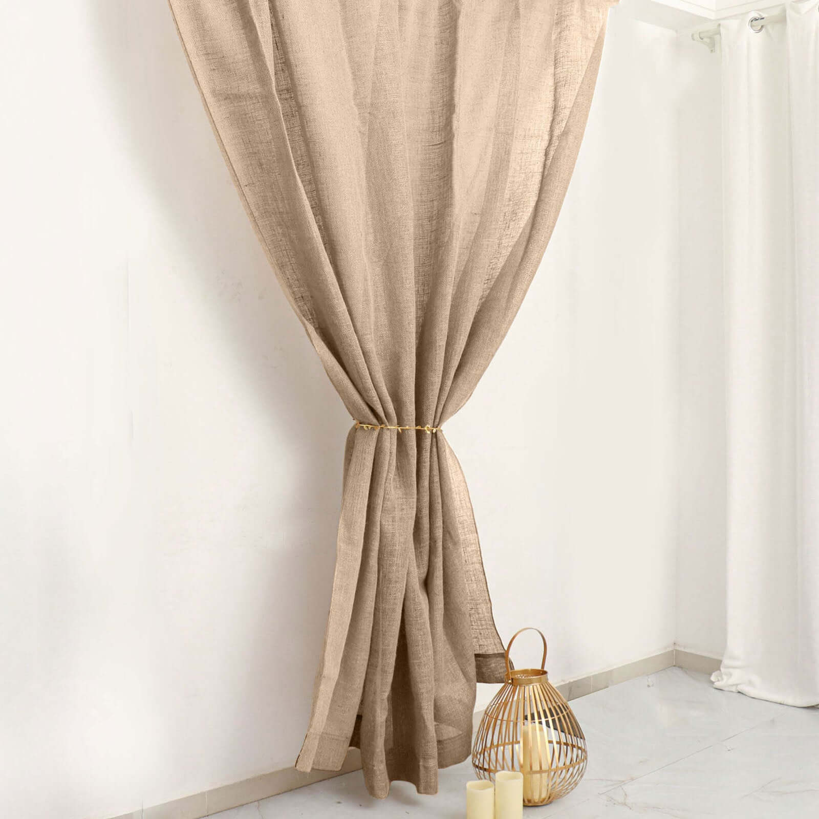 8ftx8ft Natural Farmhouse Style Jute Event Curtain Drapes, Rustic Burlap Backdrop Event Panel