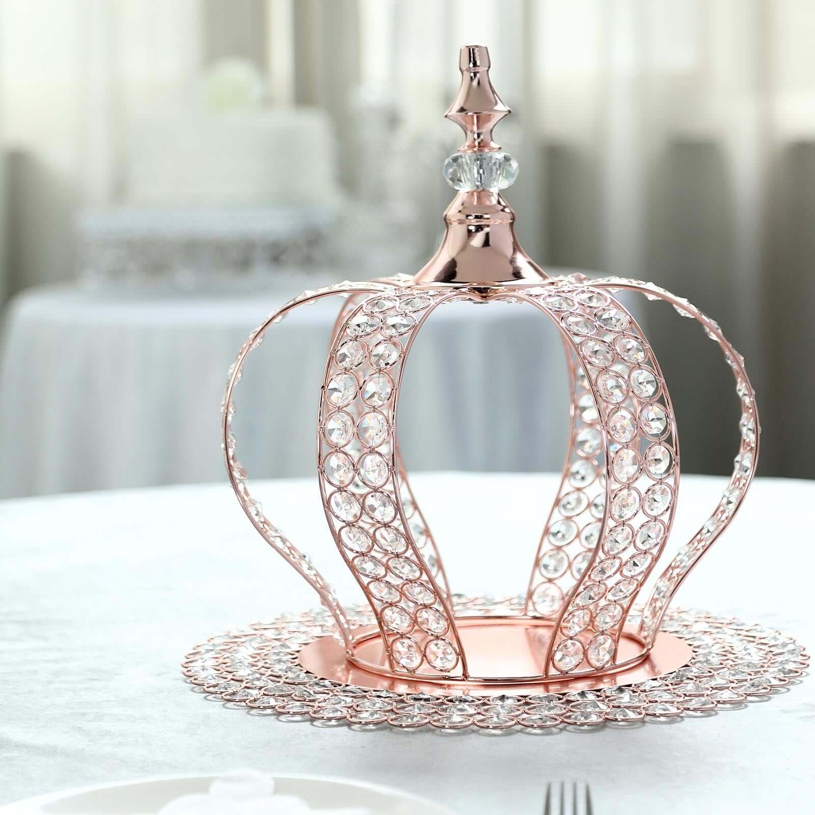 Crystal-Bead Royal Crown Cake Topper Metallic Blush/Rose Gold - Dazzling Cake Centerpiece Decor for Luxurious Birthdays Receptions & Romantic Celebrations 14