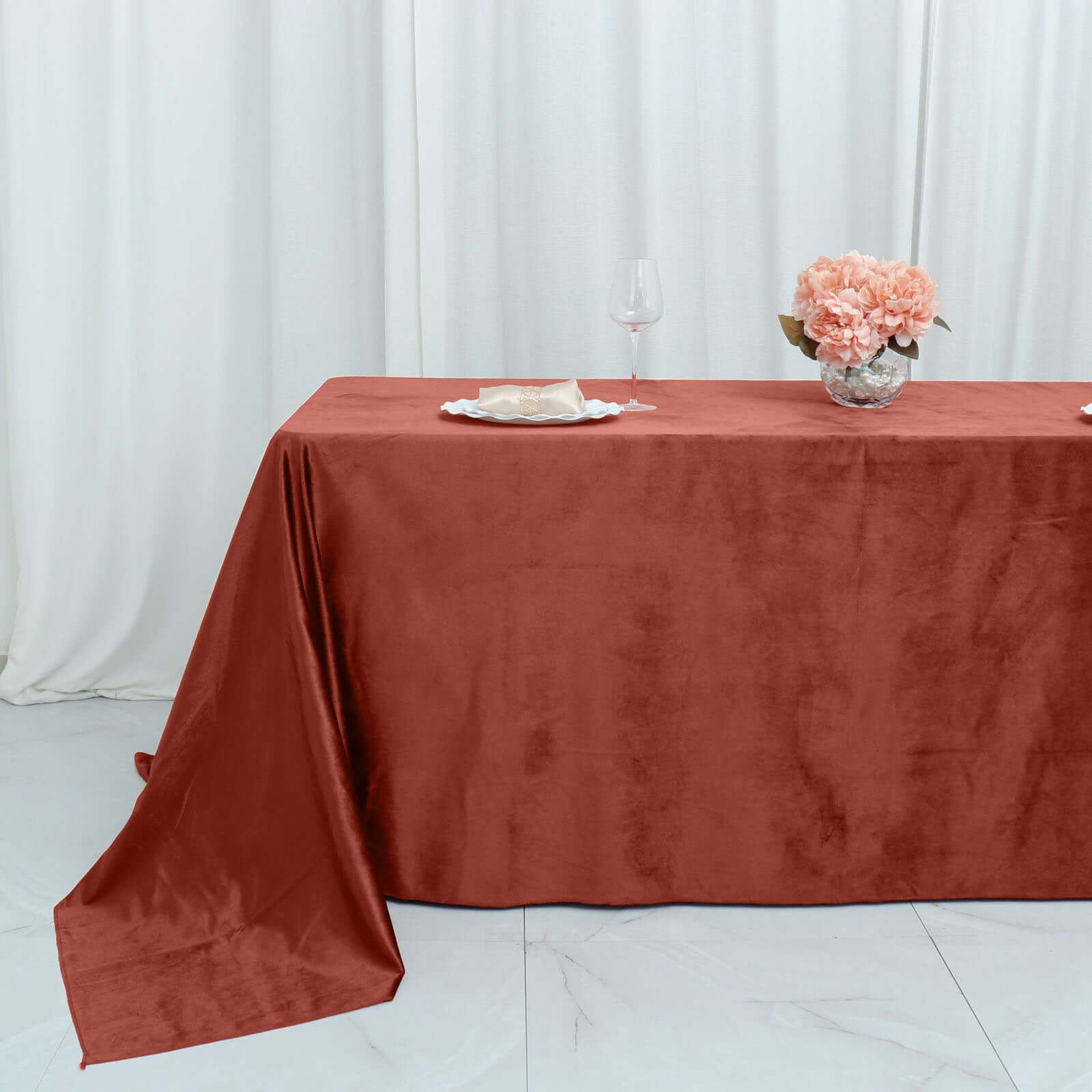 Premium Velvet 90x132 Rectangle Tablecloth Terracotta (Rust) - Reusable Soft & Seamless Table Cover