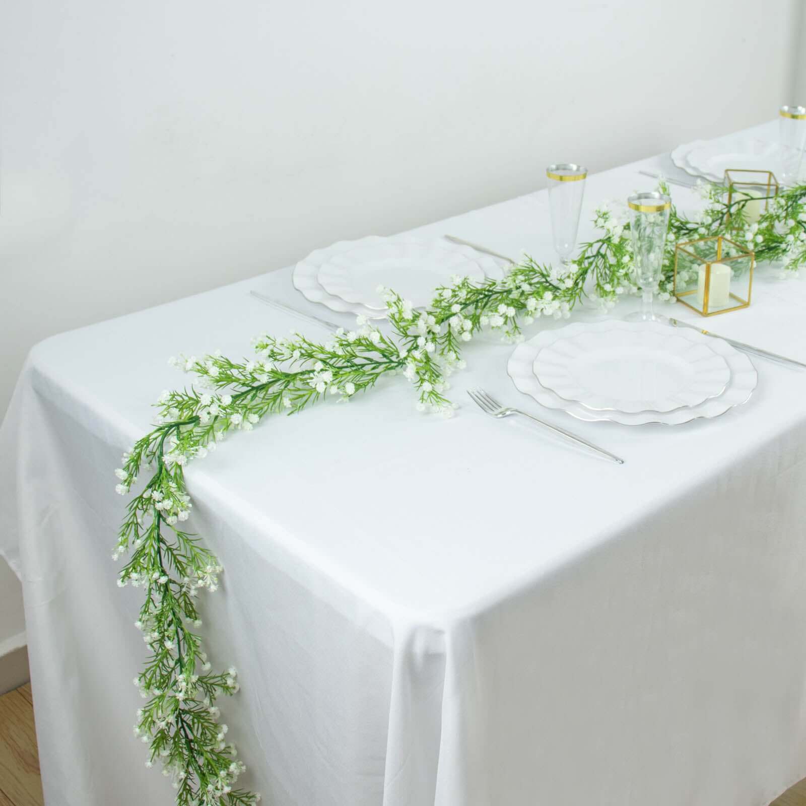 6ft White Real Touch Faux Baby Breath Hanging Flower Vines, Artificial Silk Gypsophila Table Flower Garland