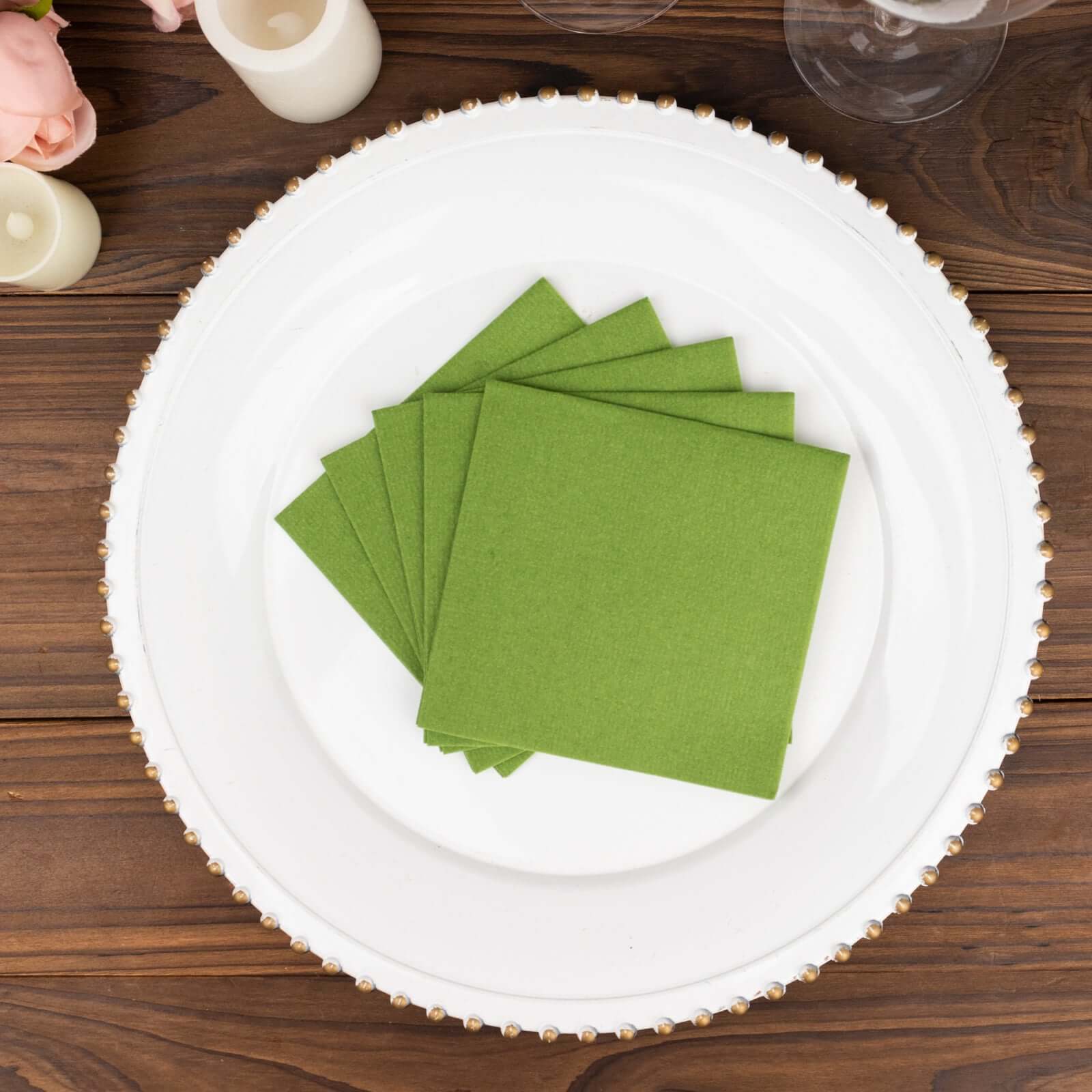 20-Pack Paper Linen-Like Cocktail Napkins Olive Green - Disposable 5x5 Airlaid Soft Napkins