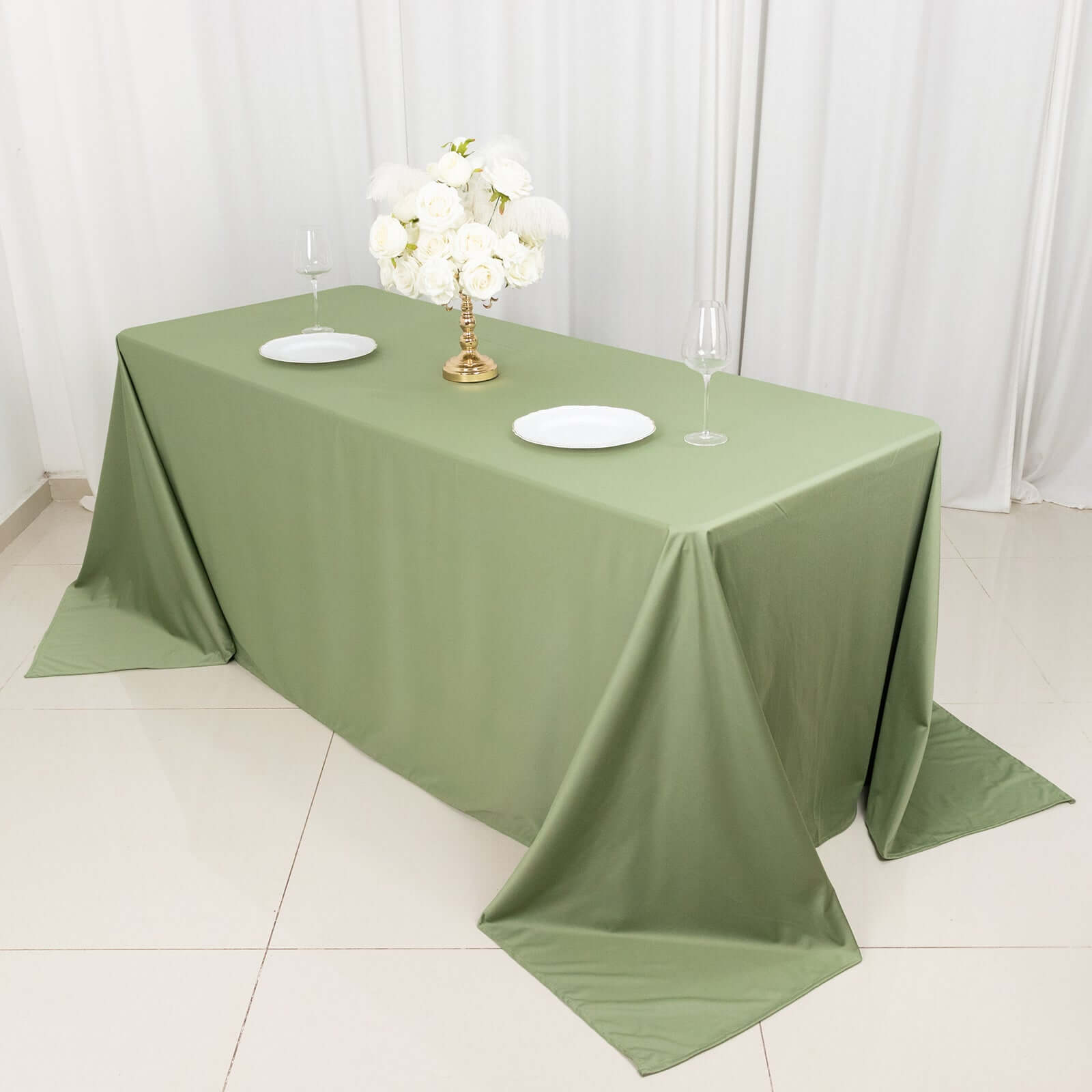 Premium Scuba Rectangular 90x132 Tablecloth Dusty Sage Green - Wrinkle Free, Stain Resistant & Seamless Table Cover