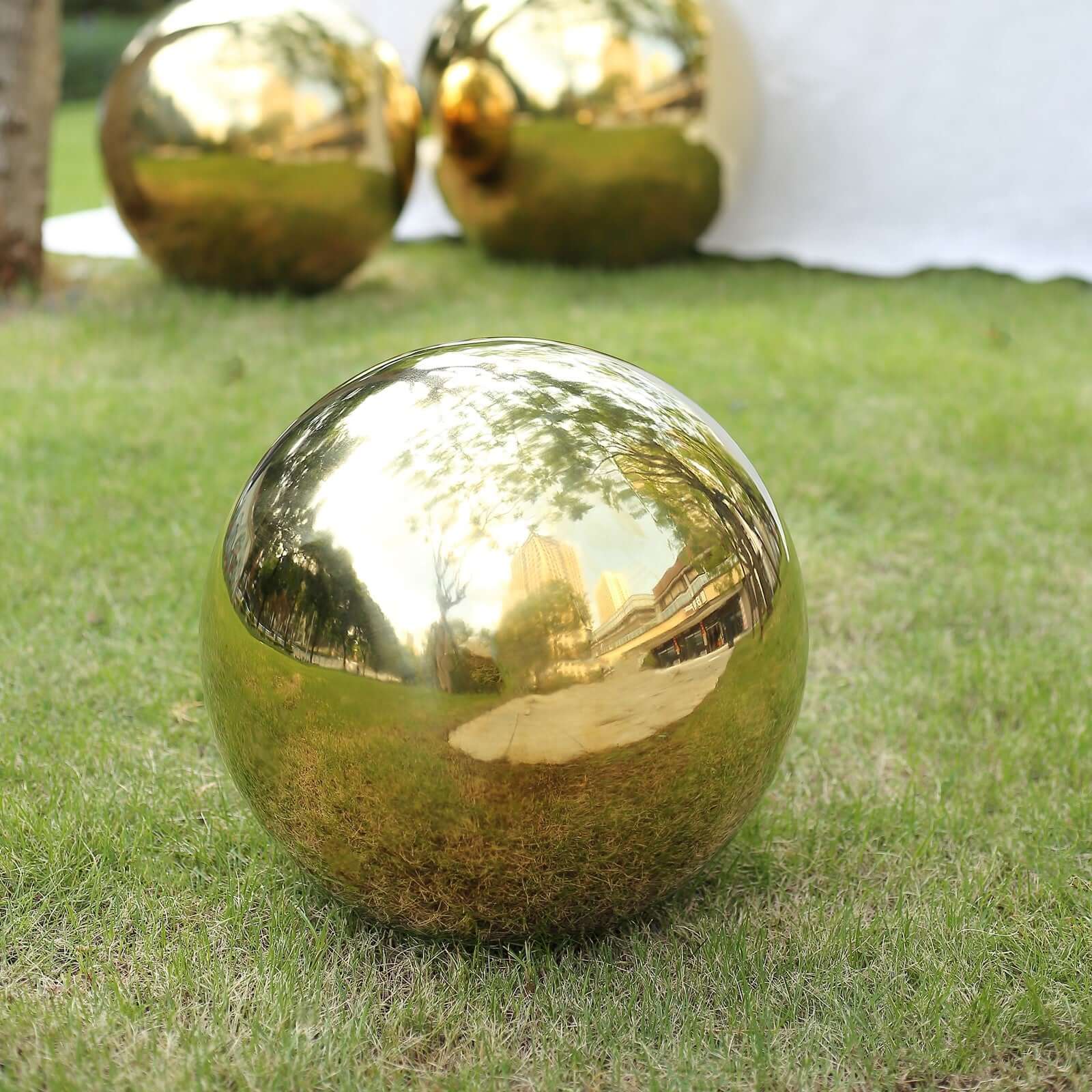 Gazing Globe Mirror Ball Reflective Hollow Stainless Steel Gold Sphere - Decorative Garden Accent Piece 20