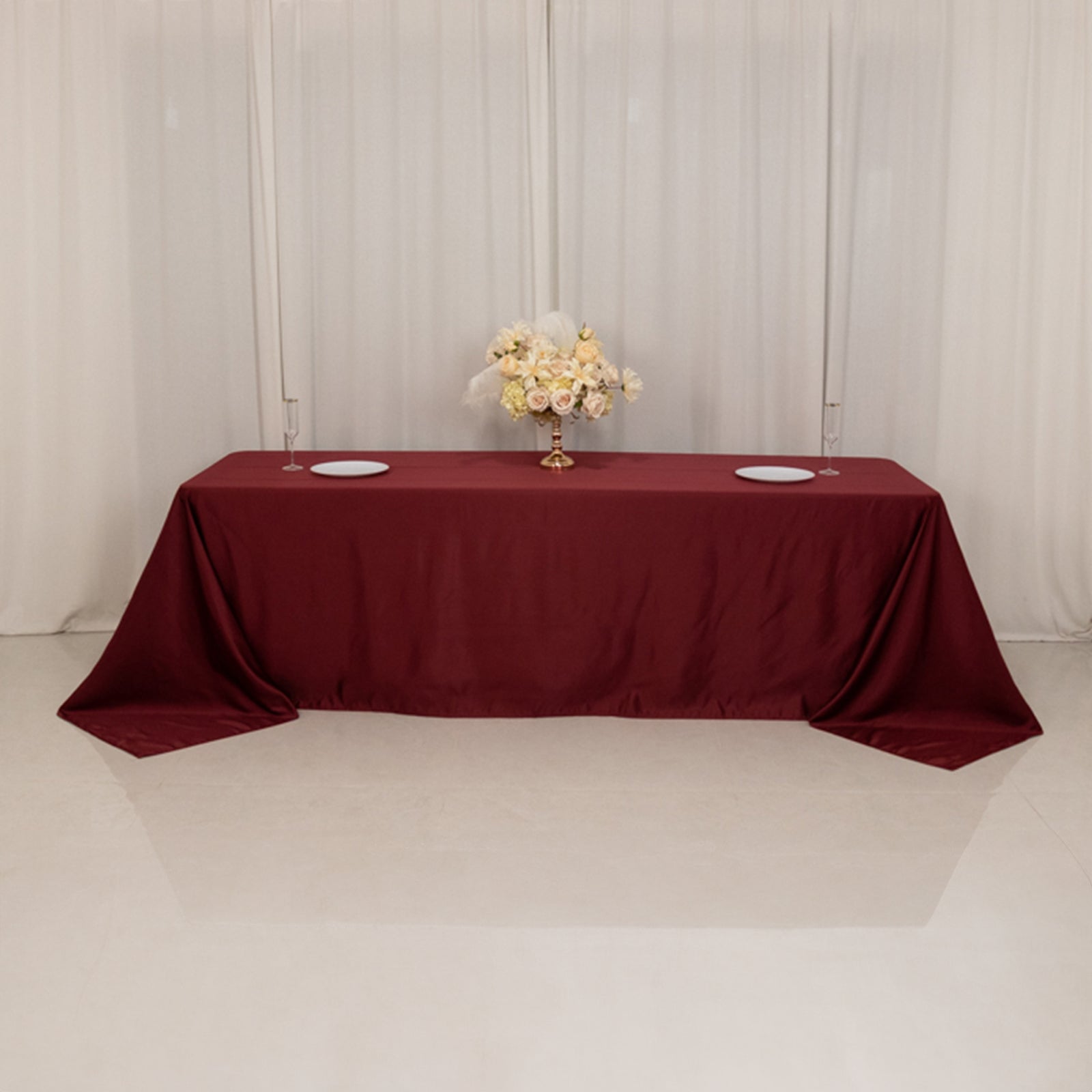 Lamour Satin 90x156 Rectangle Tablecloth Burgundy - Luxurious, Soft Seamless Table Cover