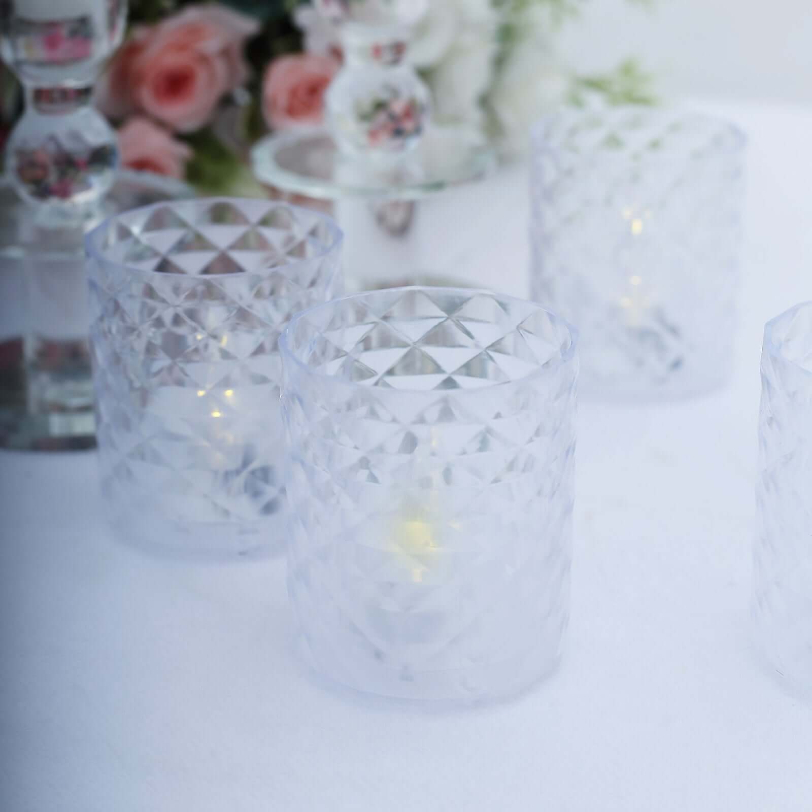 12-Pack LED Tealight Candle Holders Whiskey Glass Design Clear - Warm White Battery Operated Lights 3