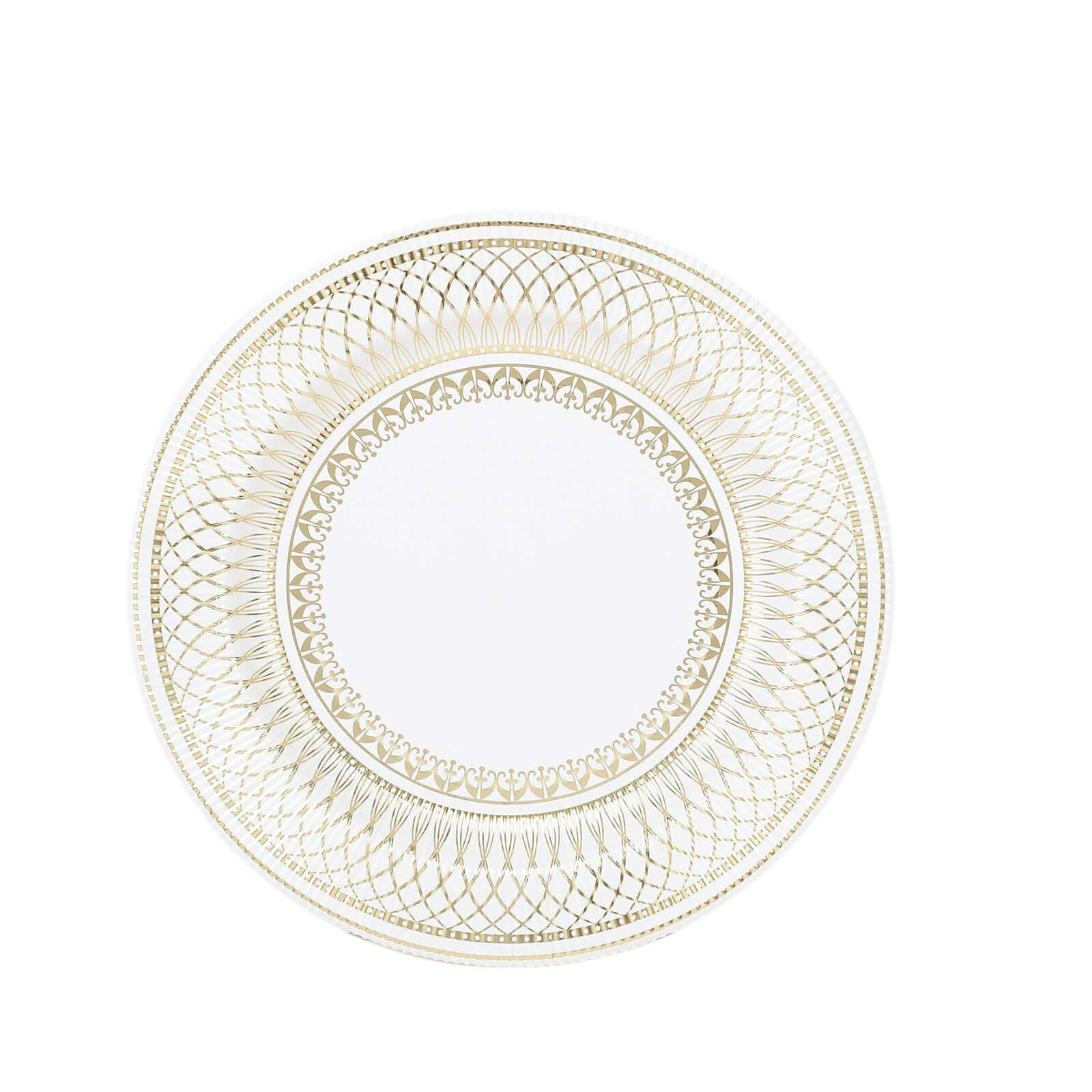 25-Pack Paper 10 Round Dinner Plates in White with Gold Vintage Porcelain Style Rim - Disposable 300GSM Party Plates