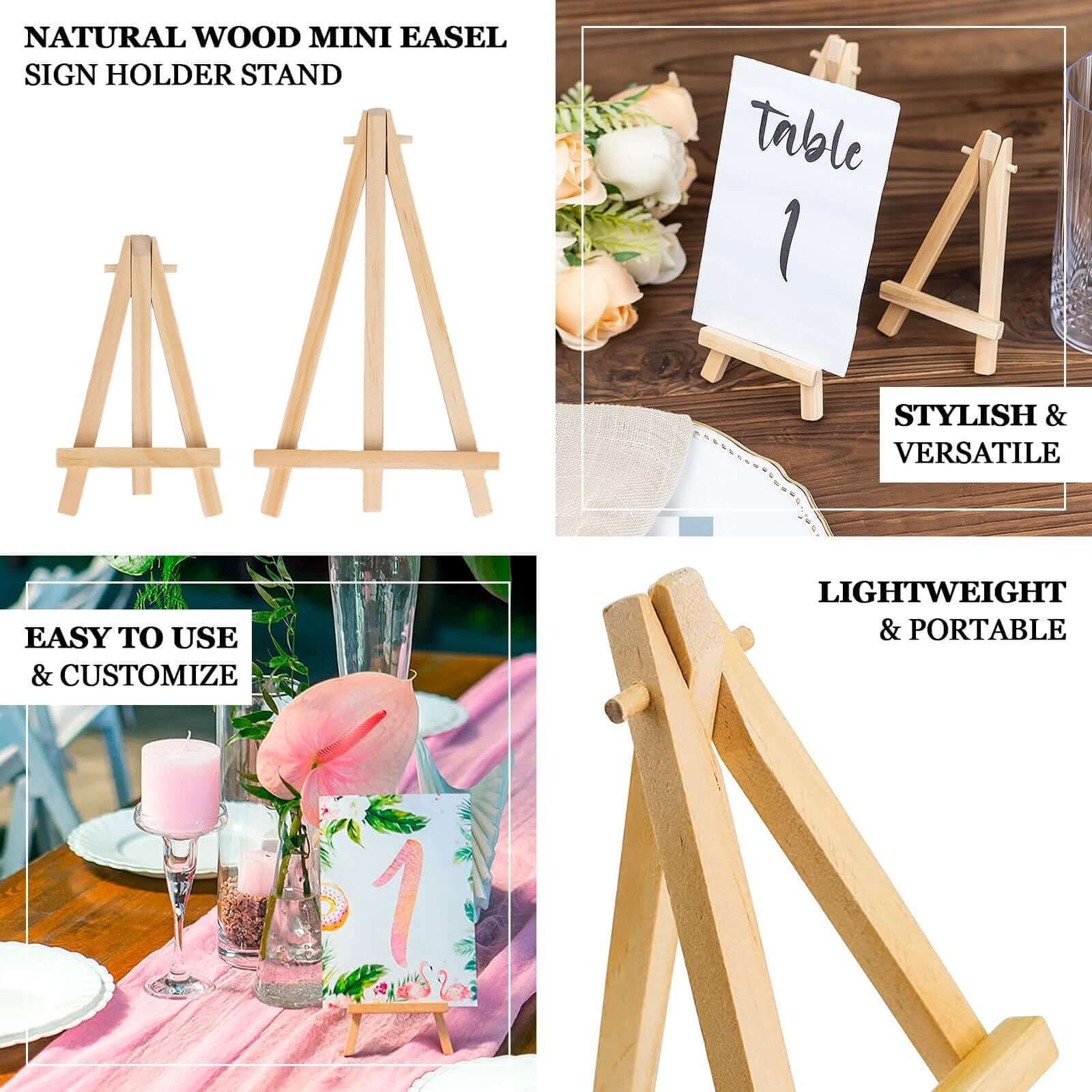 10-Pack Wooden Display Easel Stands DIY Mini Design Natural - Rustic Place Card Table Number Holders 5