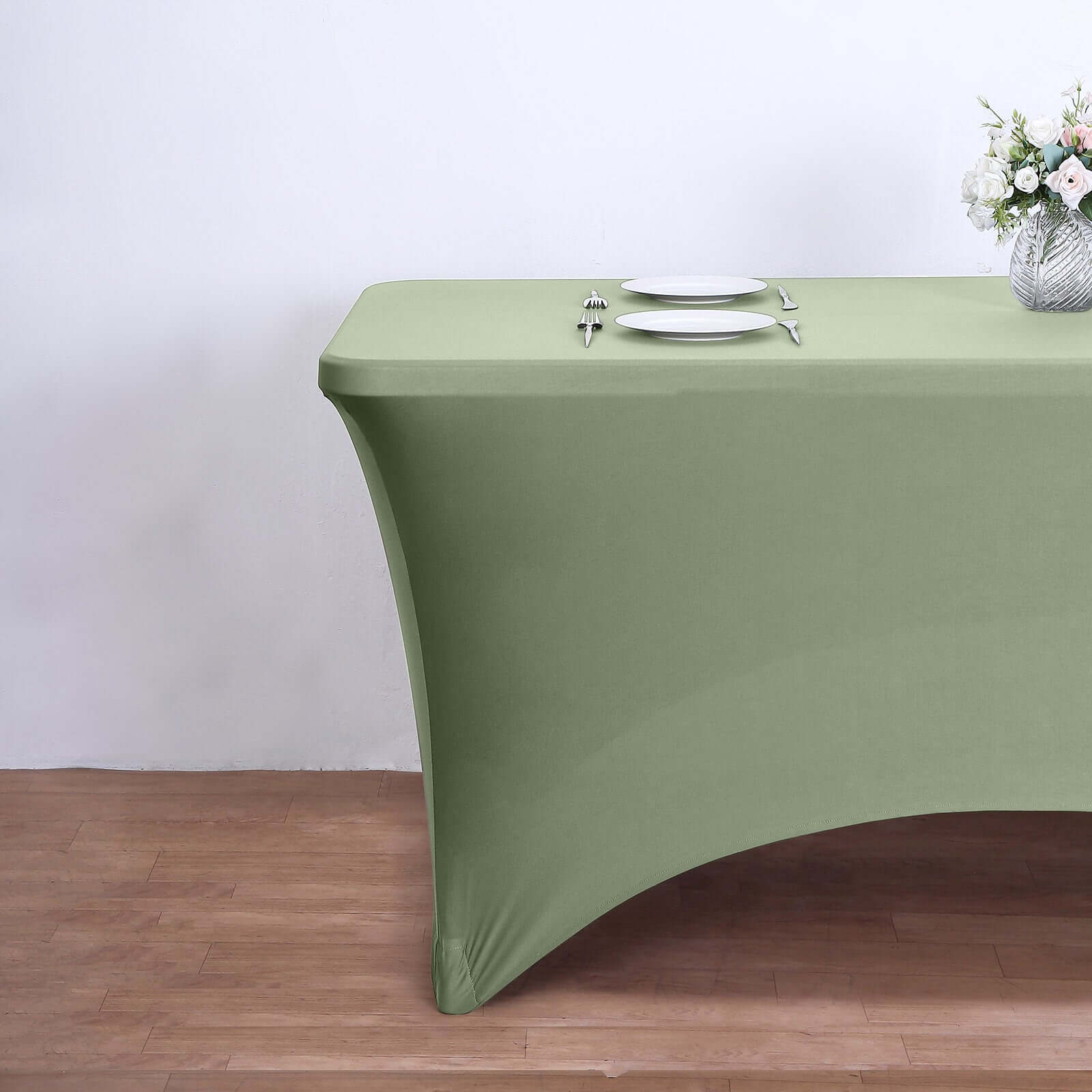 Stretch Spandex 6ft Rectangle Tablecloth Dusty Sage Green - Durable Form-Fitting Table Cover