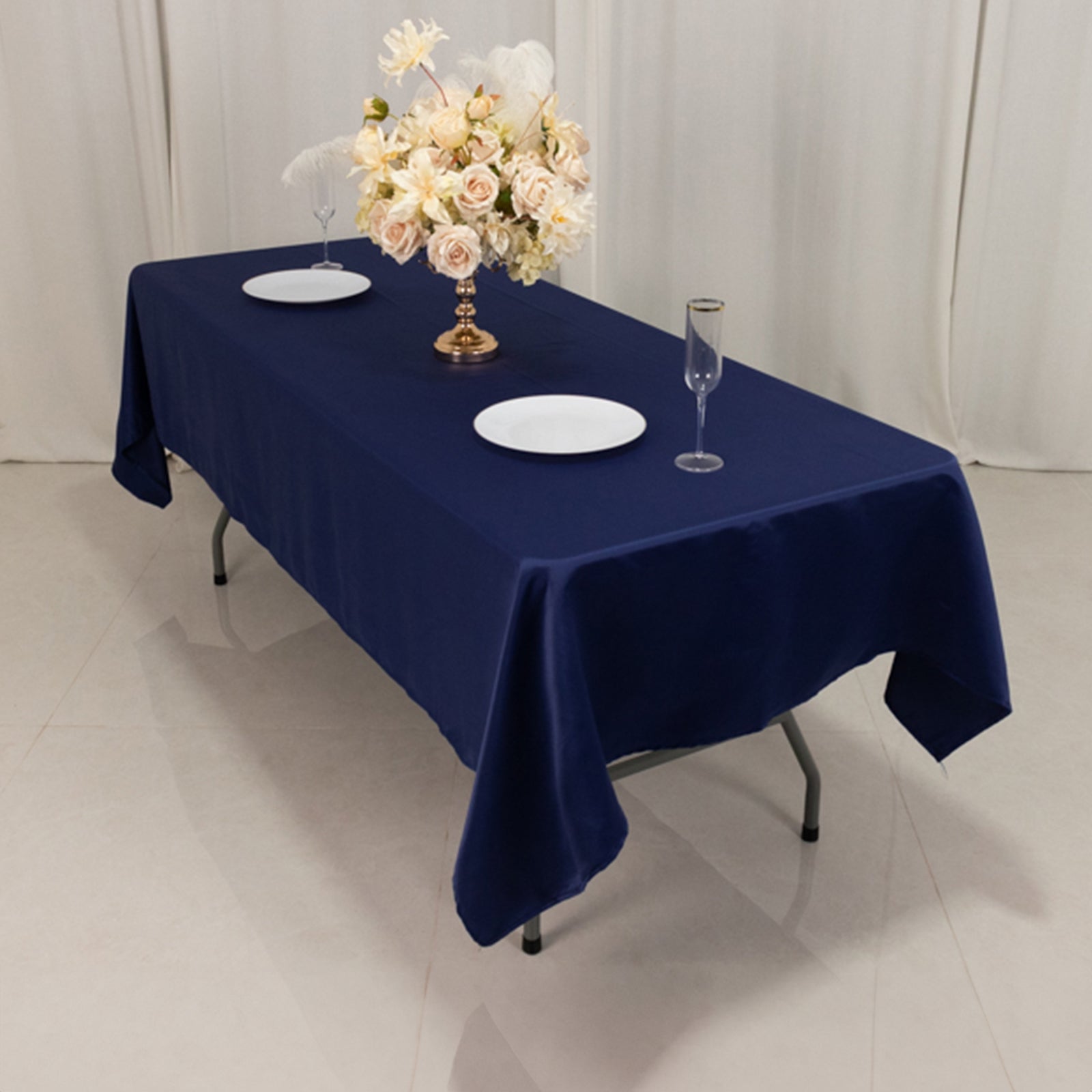 Lamour Satin 60x102 Rectangle Tablecloth Navy Blue - Durable & Silky Soft Feel Table Cover