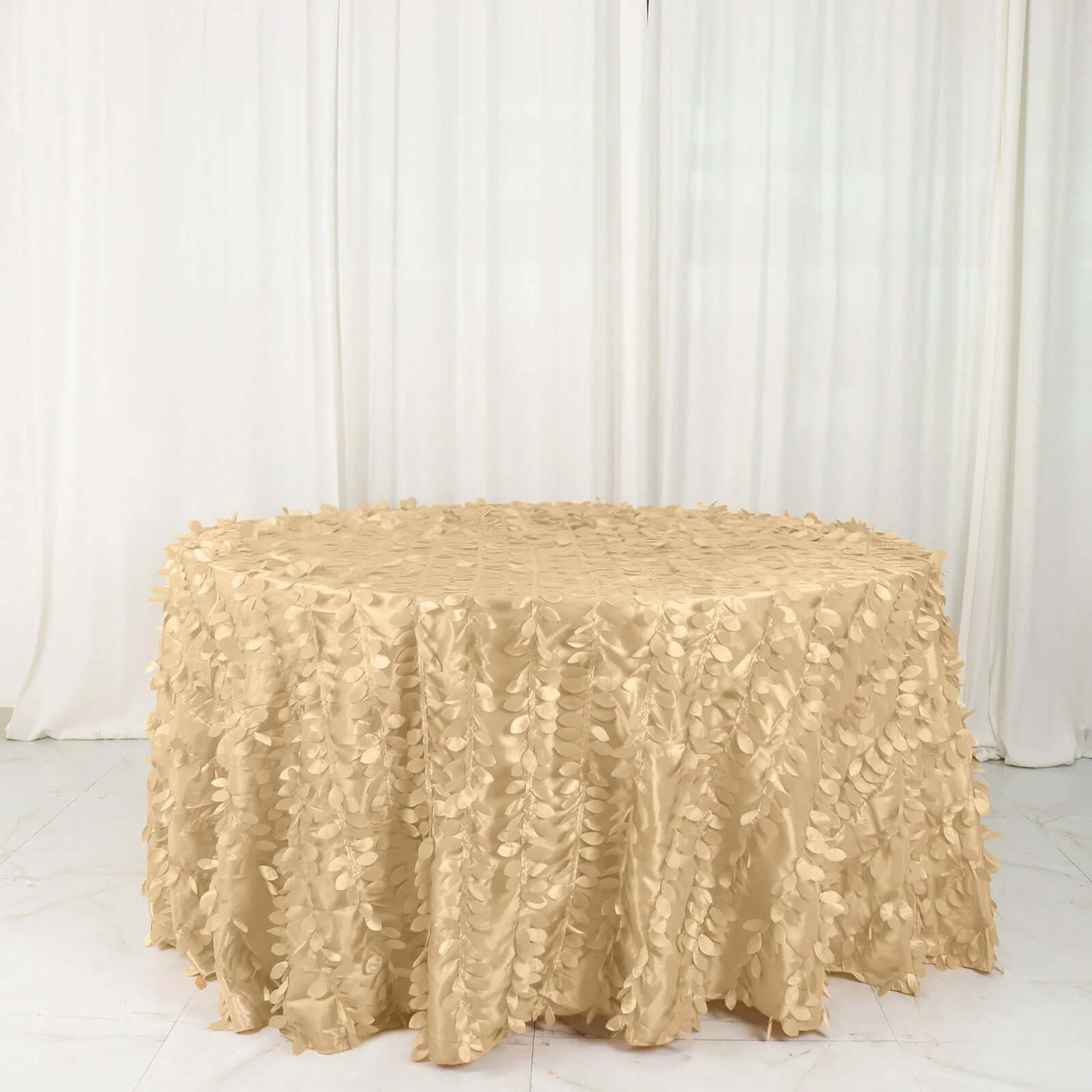 Taffeta 132 Round Tablecloth Champagne Leaf | 3D Leaf Petal Design Seamless Table Cover