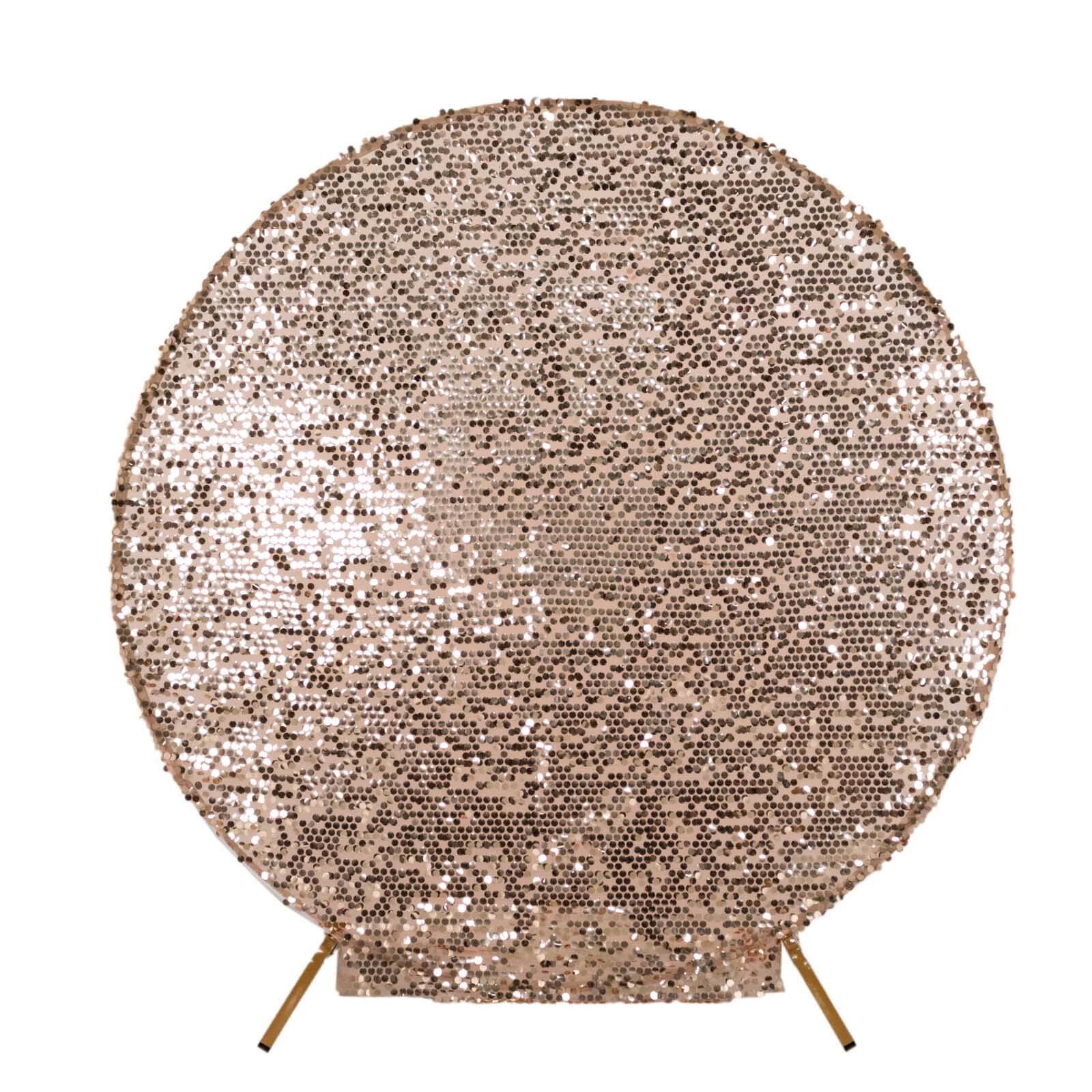 7.5ft Sparkly Rose Gold Big Payette Sequin Wedding Arch Cover for Round Backdrop Stand