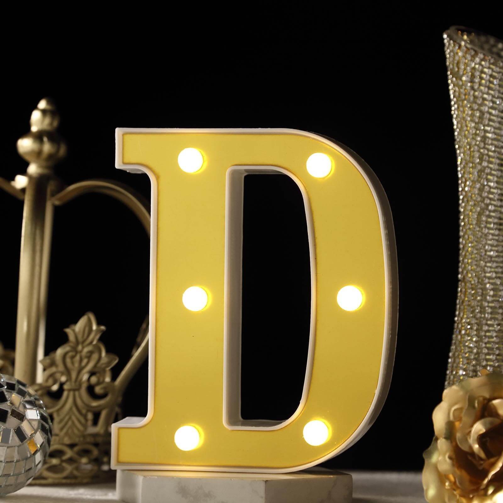 3D Marquee Letter D Warm White 6 LED Lights Gold - Chic Light-Up Decor for Events 6