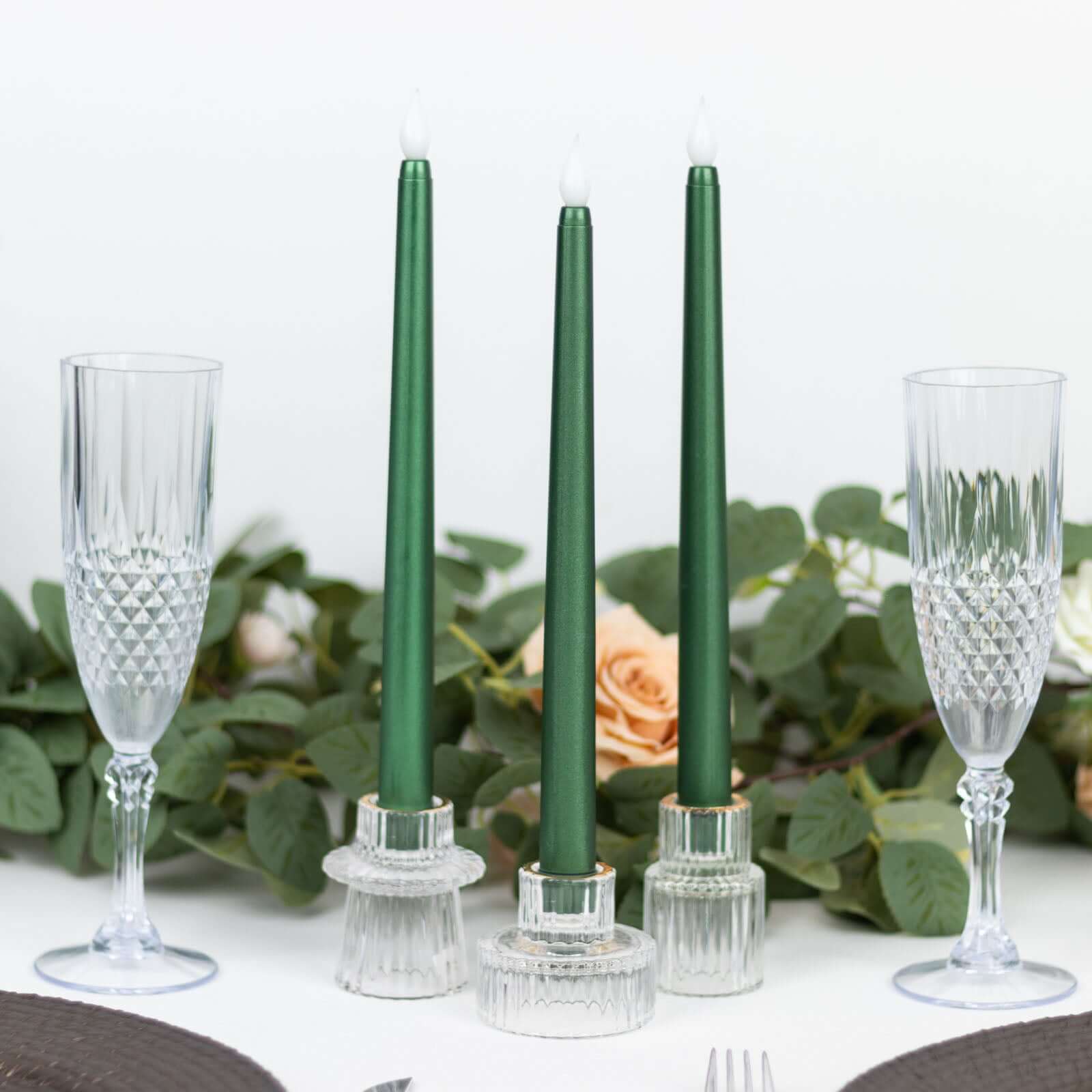 3-Pack LED Decorative Lighting Warm Flickering Hunter Emerald Green - Flameless Taper Candles 11