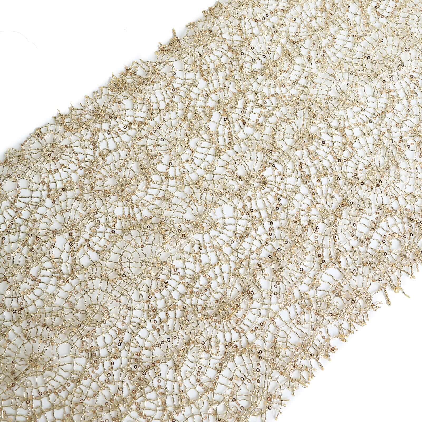 Mesh 12x108 Table Runner Gold - Sequin Schiffli Lace Design for Stylish Celebrations