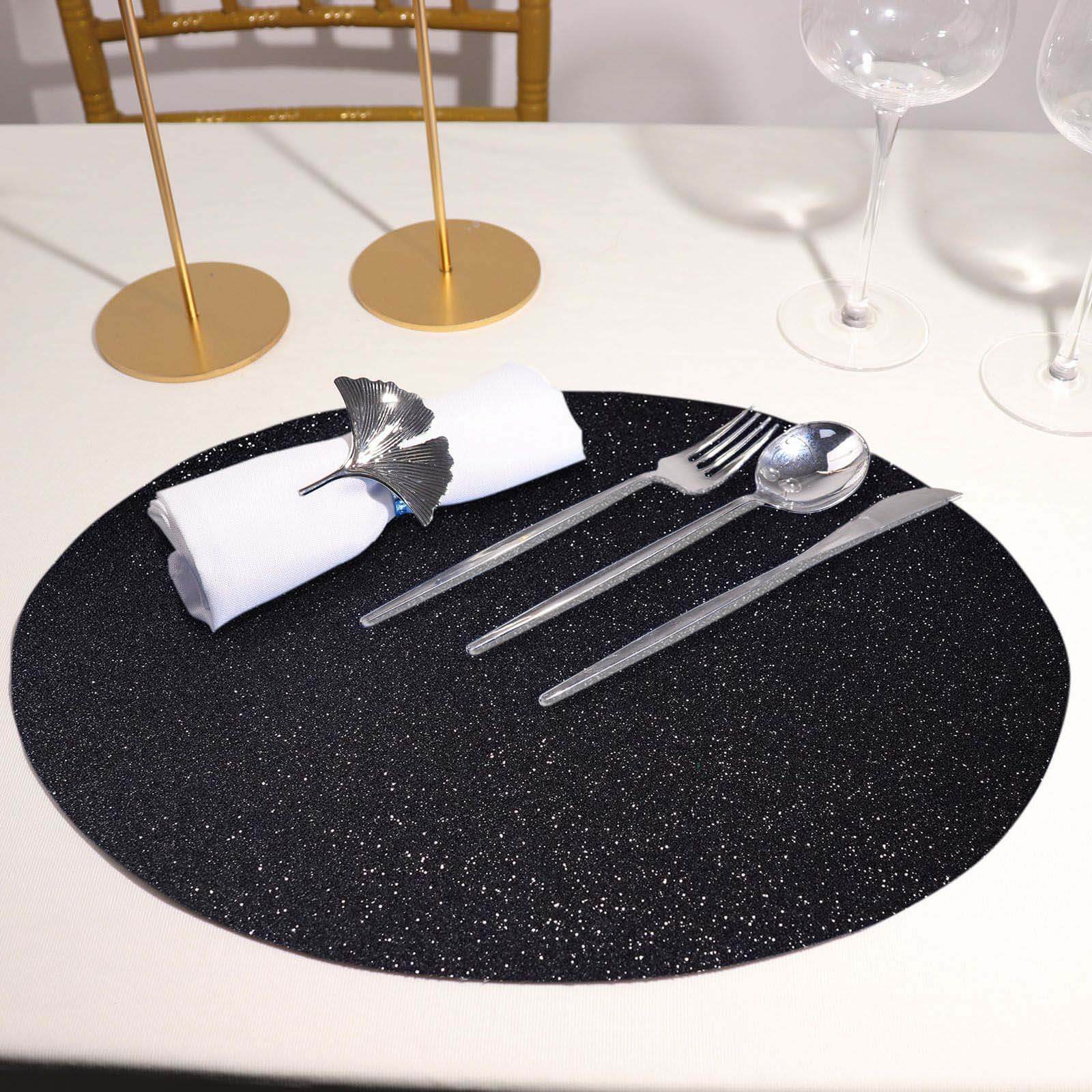 6-Pack Placemats Glitter Design Black Sparkle Oval - Non-Slip Decorative Table Mats for Dining 12x18