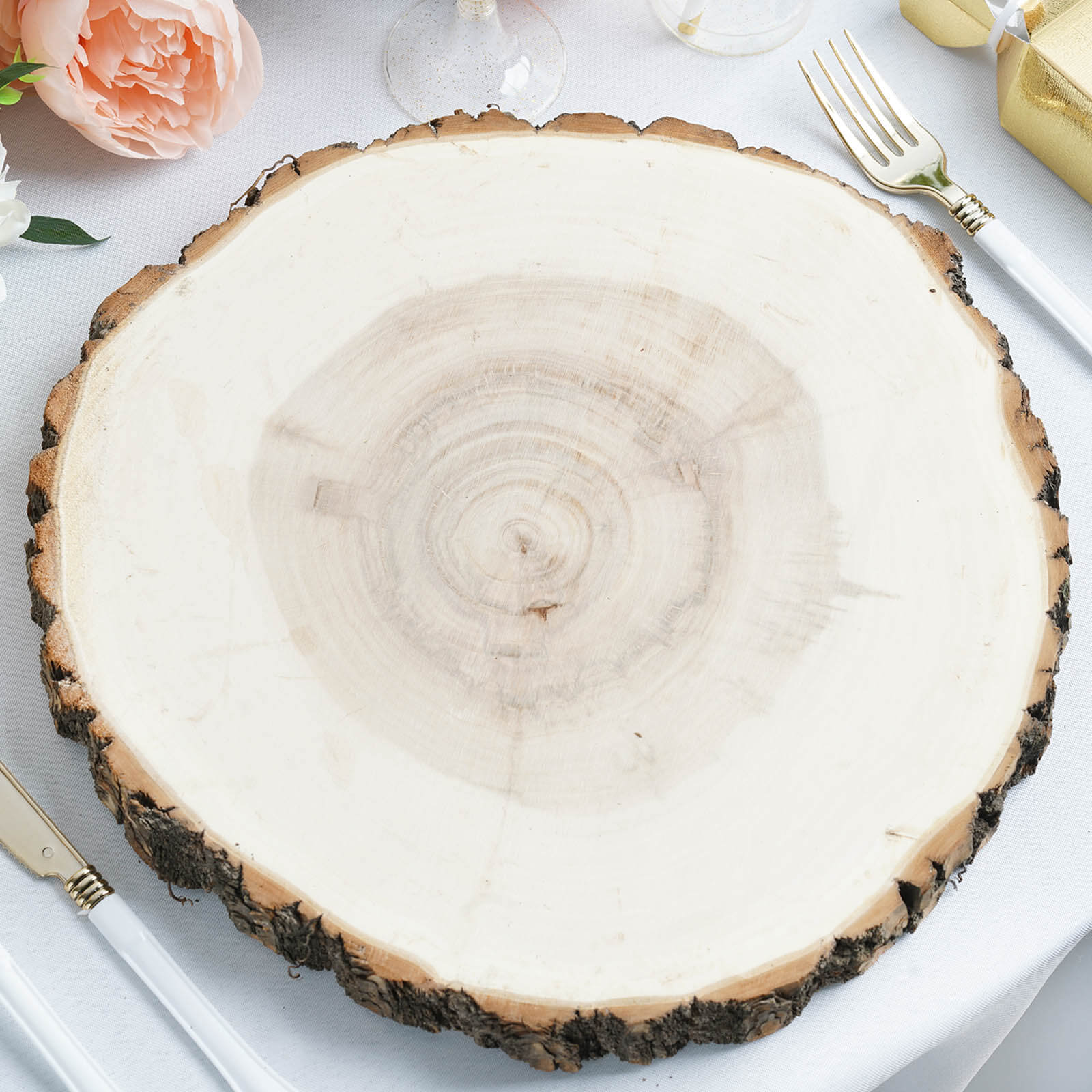 15 Dia Natural Wood Charger Plates With Bark Edge Wood Slice Chargers Rustic Wedding Table Settings