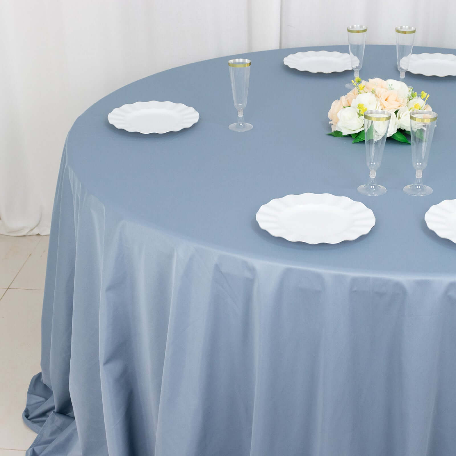 Premium Scuba Round 132 Tablecloth Dusty Blue - Wrinkle Free & Stain Resistant Seamless Table Cover