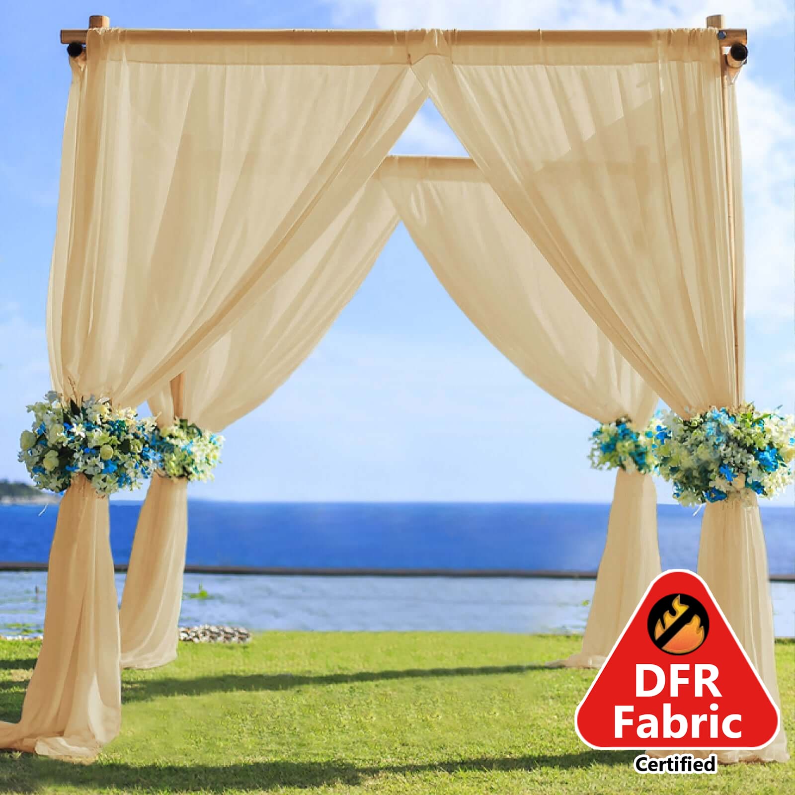 5ftx14ft Premium Champagne Chiffon Curtain Panel, Durable Flame Resistant Backdrop Ceiling Drapery With Rod Pocket