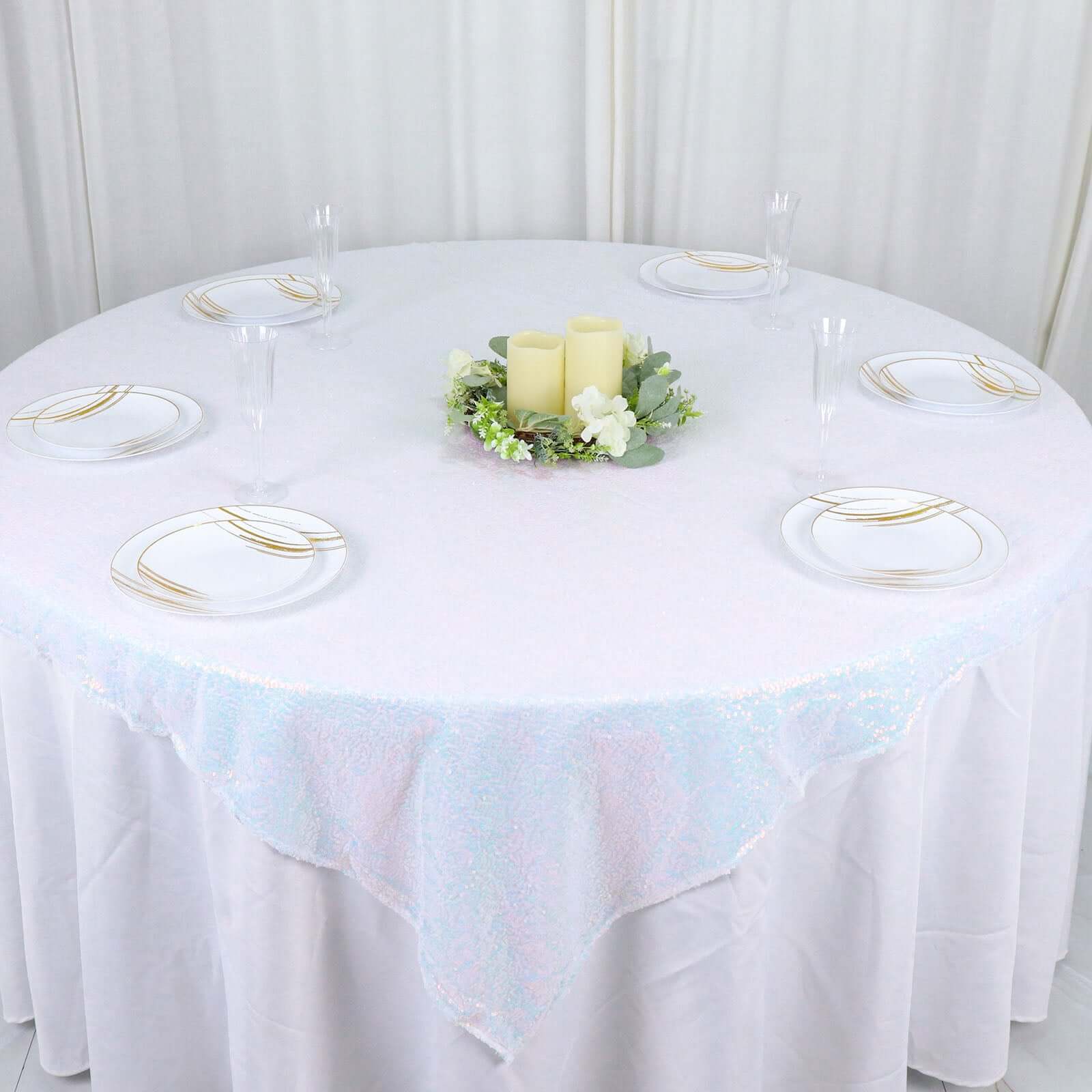 Sequin 60x60 Table Overlay Square Tablecloth Irisdescent Blue - Luxe Wedding Table Topper