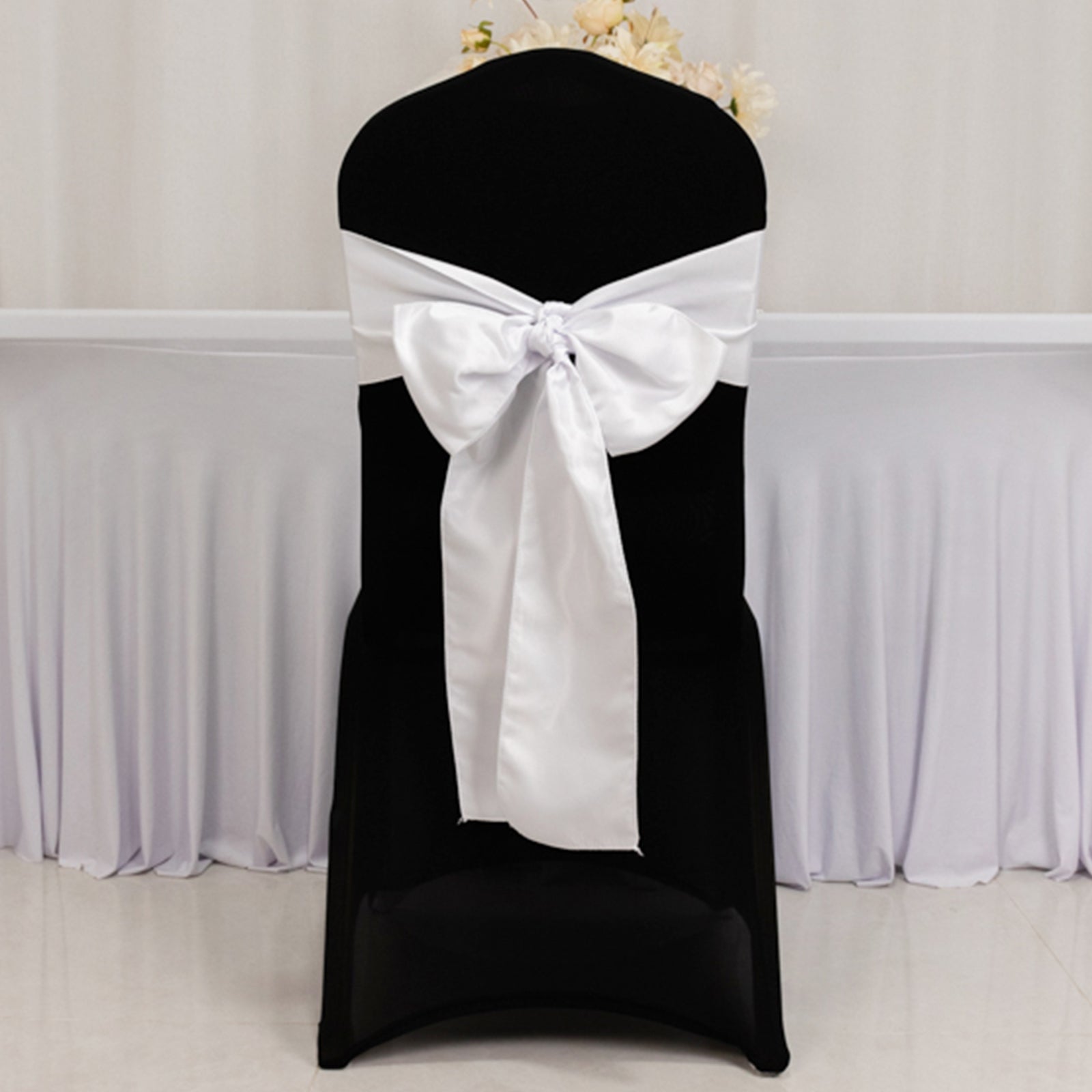 5 Pack Lamour Satin 6x106 Chair Sashes White - Stylish Reusable Decorative Bows for Weddings & Gatherings