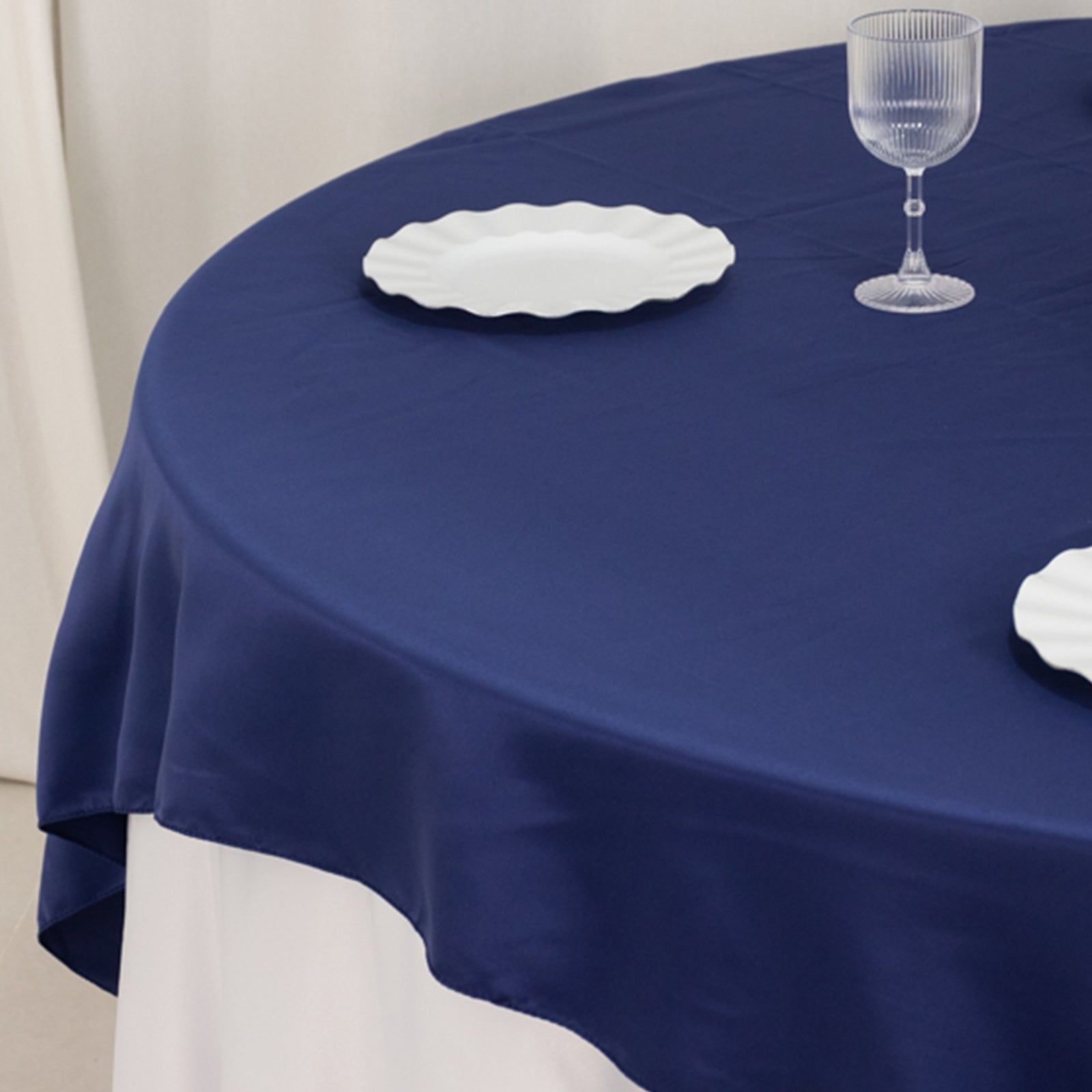 Lamour Satin 72x72 Table Overlay Square Tablecloth Navy Blue - Smooth Finish Table Topper