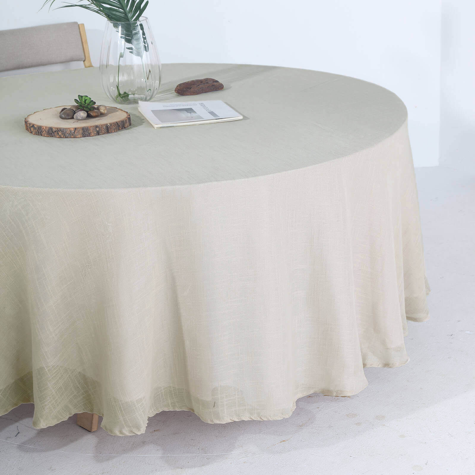 Faux Linen 108 Round Tablecloth Beige - Slubby Textured & Wrinkle Resistant Table Cover