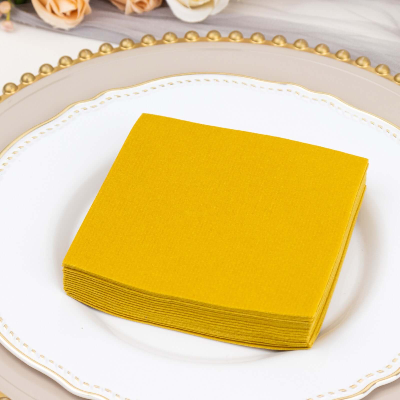 20-Pack Paper Linen-Like Cocktail Napkins Gold - Disposable 5x5 Airlaid Soft Napkins