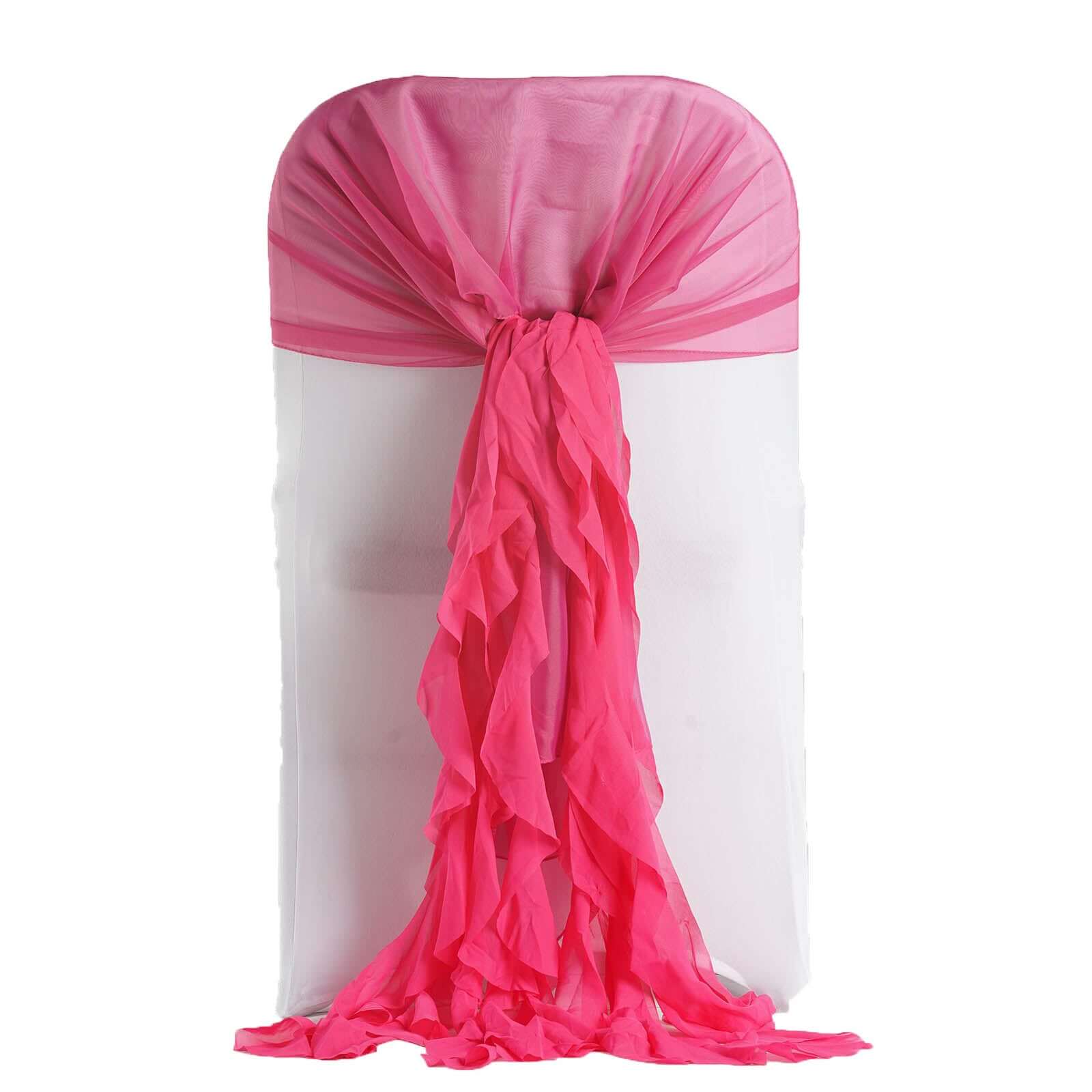 1 Set Chiffon Hoods Chair Sashes with Willow Ruffles Design Fuchsia - Stylish Chair Bow Decor