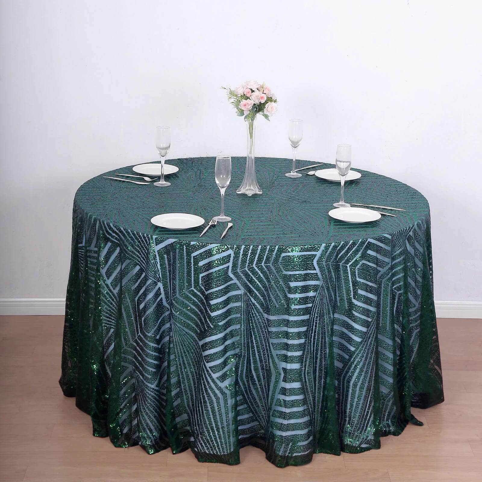 Sequin 120 Round Tablecloth Hunter Emerald Green - Seamless Diamond Glitz Table Cover