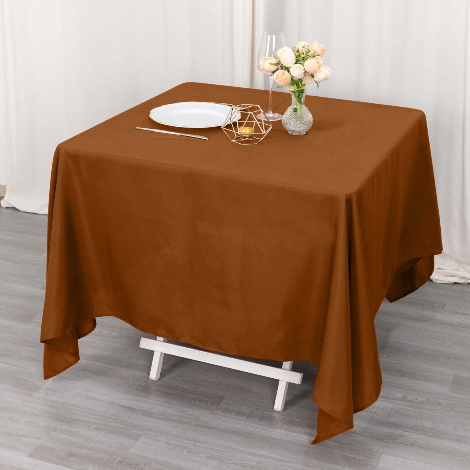 Polyester Square 70x70 Tablecloth Cinnamon Brown - Wrinkle-Resistant & Durable Table Cover