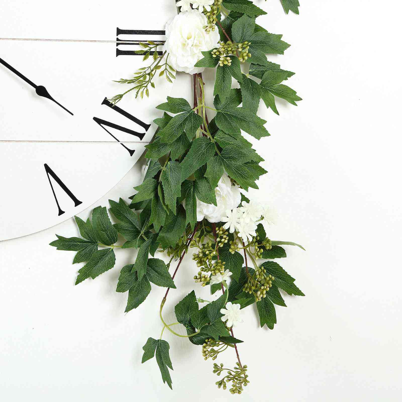 6ft White Artificial Silk Peony Foliage Hanging Flower Garland Vine