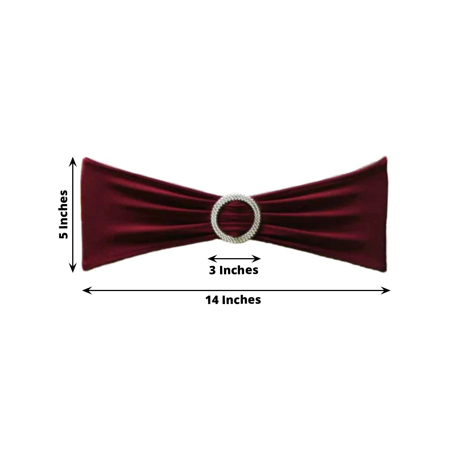 5 Pack Stretch Spandex Chair Sashes Burgundy - Reusable Chair Bands with Silver Diamond Ring Slide Buckle 5x14