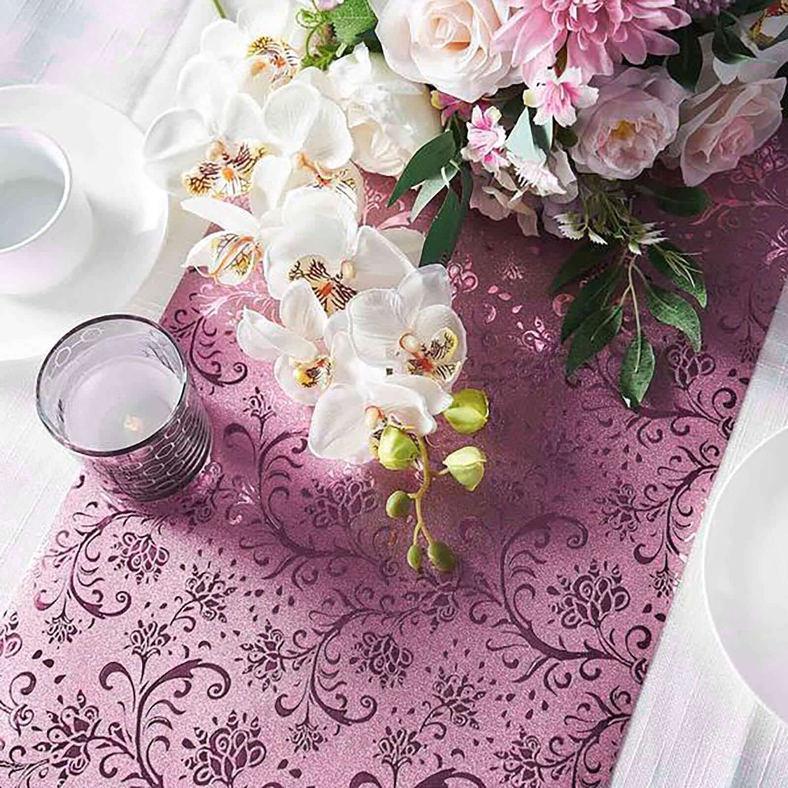 Glitter Paper 9ft Table Runner Roll Rose Gold Disposable Vintage Floral Vine Pattern Table Decor