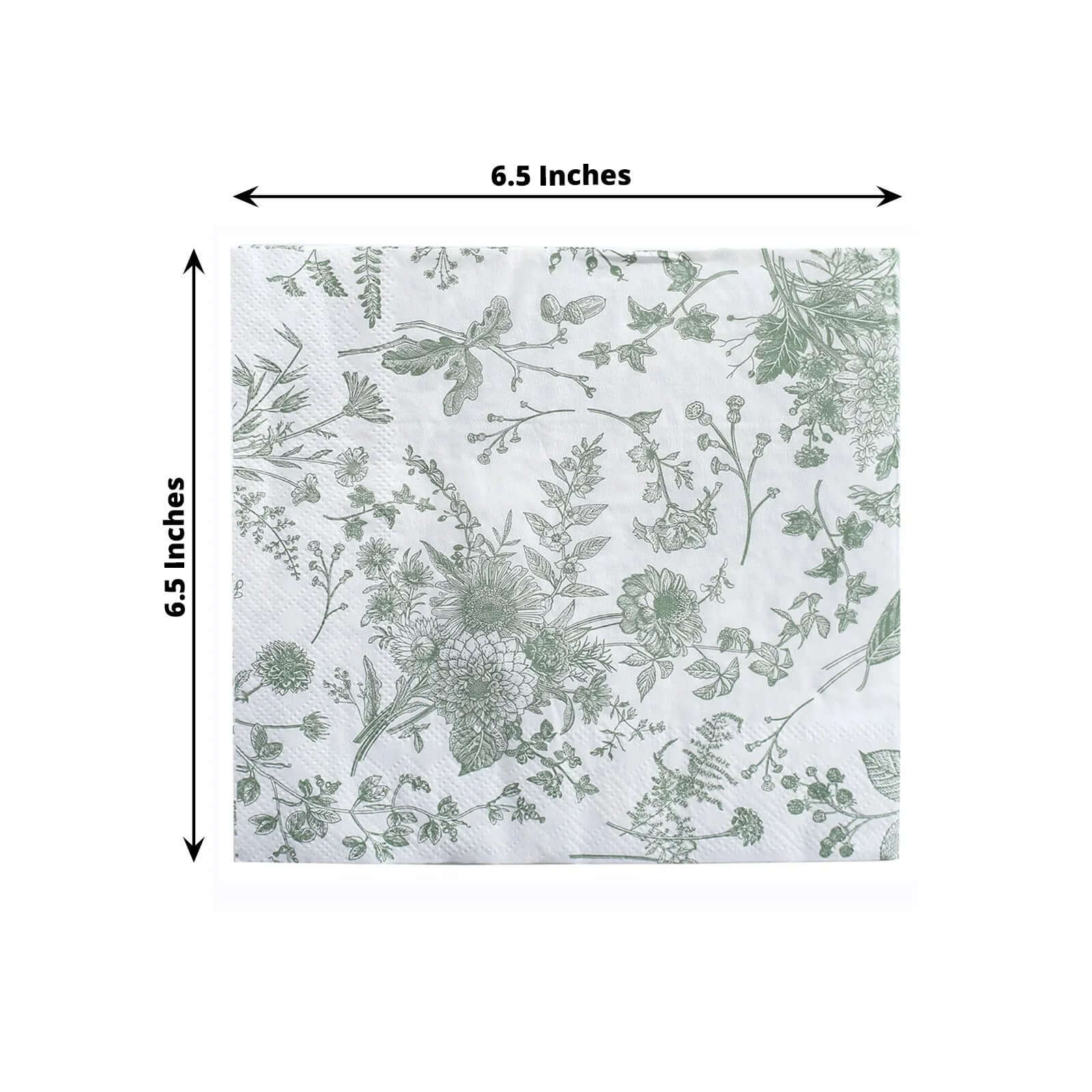 20-Pack Paper Cocktail Napkins with French Toile Print White/Sage Green - Disposable 2 Ply Beverage Napkins for Events 5x5