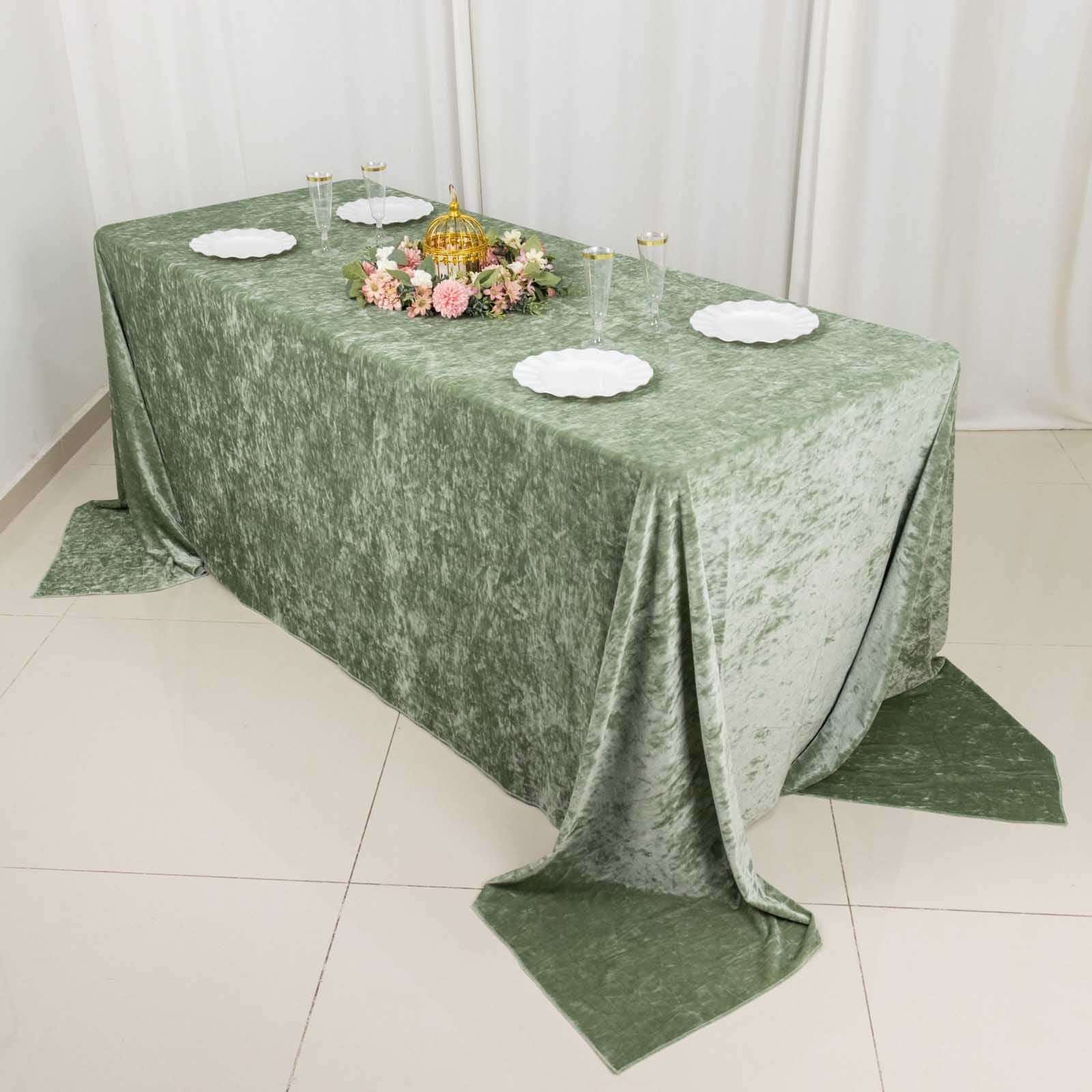 Premium Crushed Velvet 90x132 Rectangle Tablecloth Sage Green - Reusable Soft & Seamless Table Cover