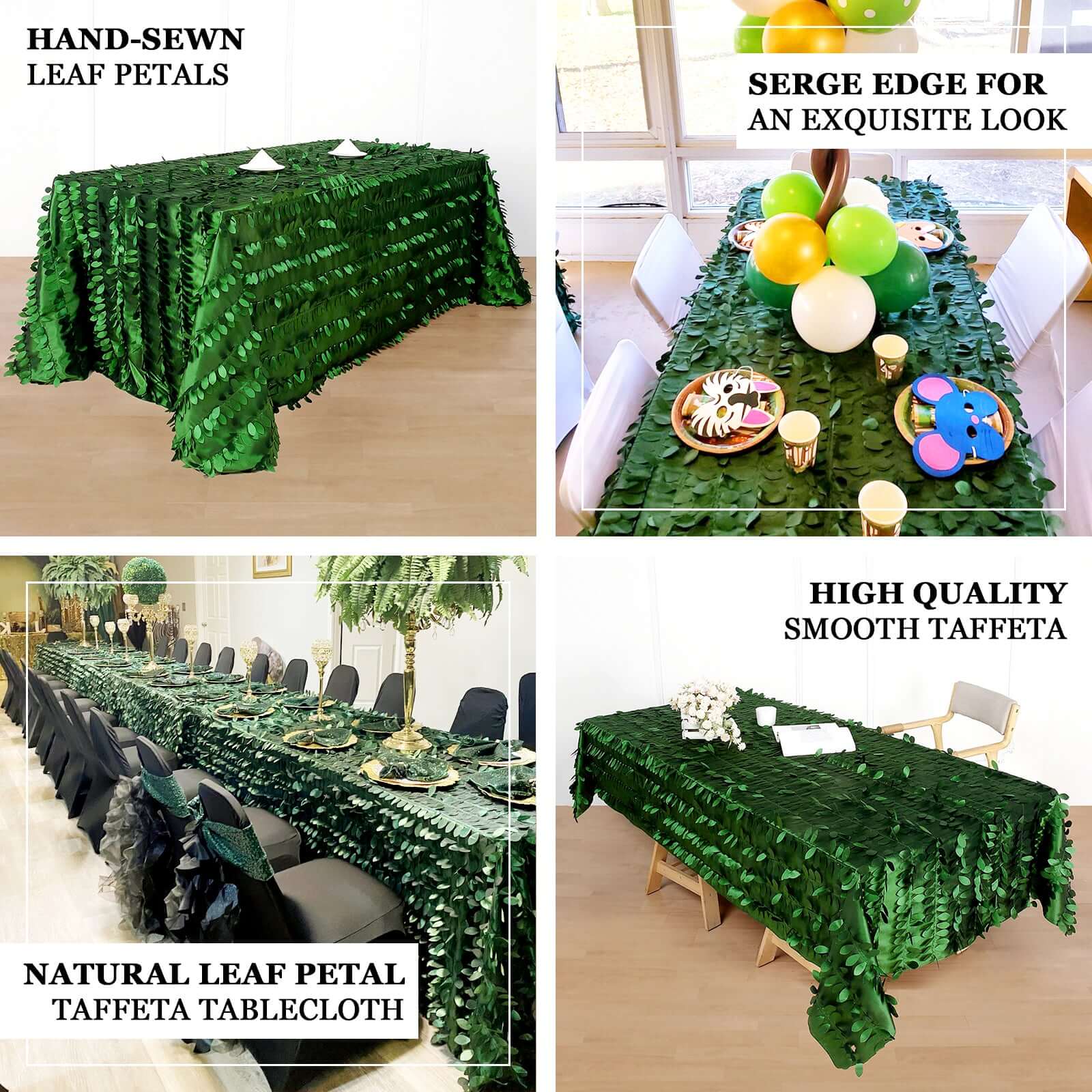 Taffeta 60x102 Rectangle Tablecloth Green | Exquisite 3D Leaf Petal Design for Chic Wedding & Event Decor