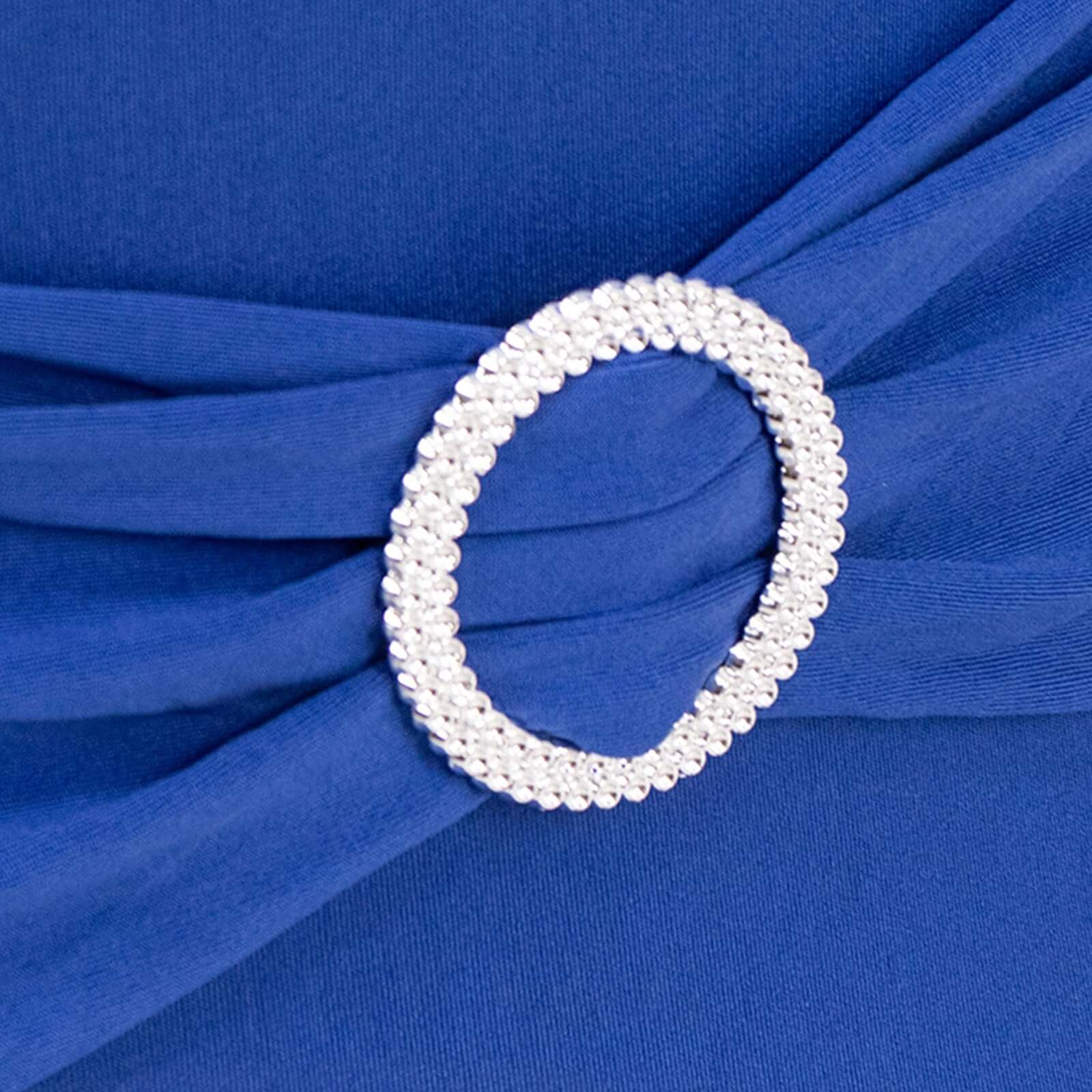 Stretch Spandex Chair Cover Royal Blue for Folding Chairs - Secure Fit Slipcover with Silver Rhinestone Buckled Sash Band