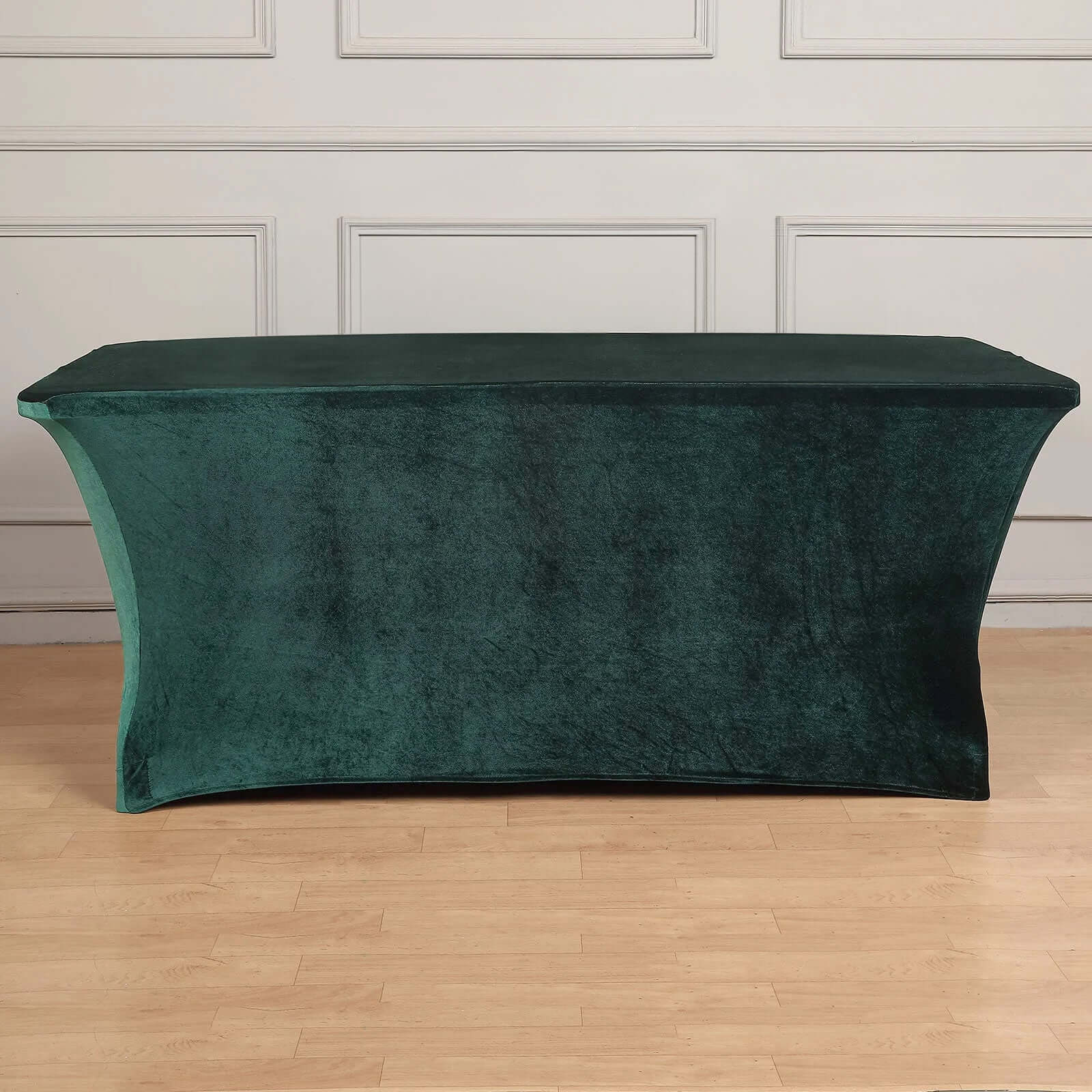 Velvet Spandex 6ft Rectangle Tablecloth Hunter Emerald Green - Fitted Wrinkle-Free Design for 72x30 Tables