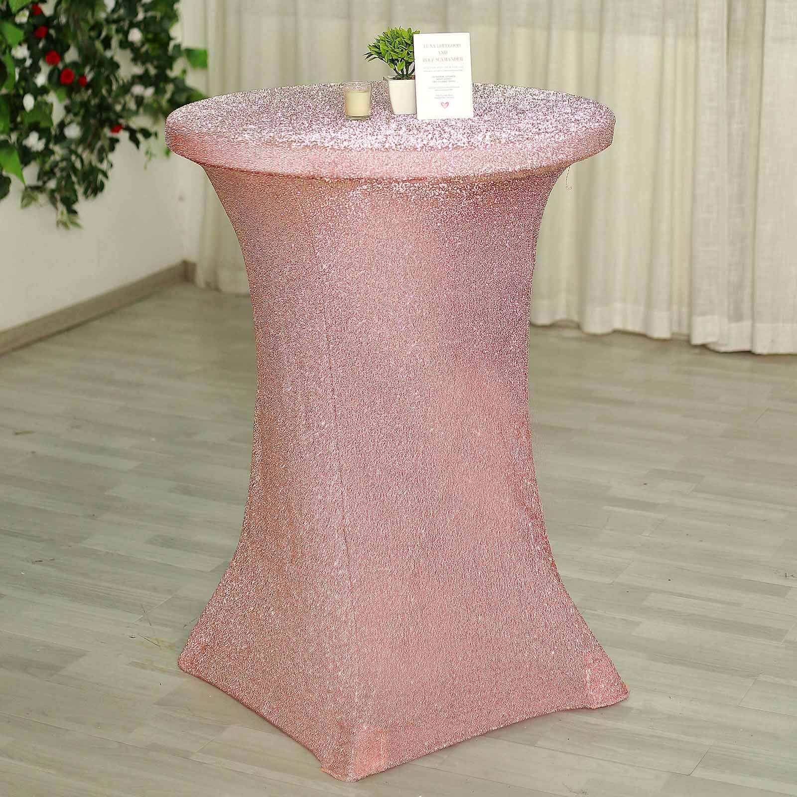 Metallic Spandex 36 Fitted Glitter Round Cocktail Table Cover Rose Gold - Stretch Fit for High Top Tables