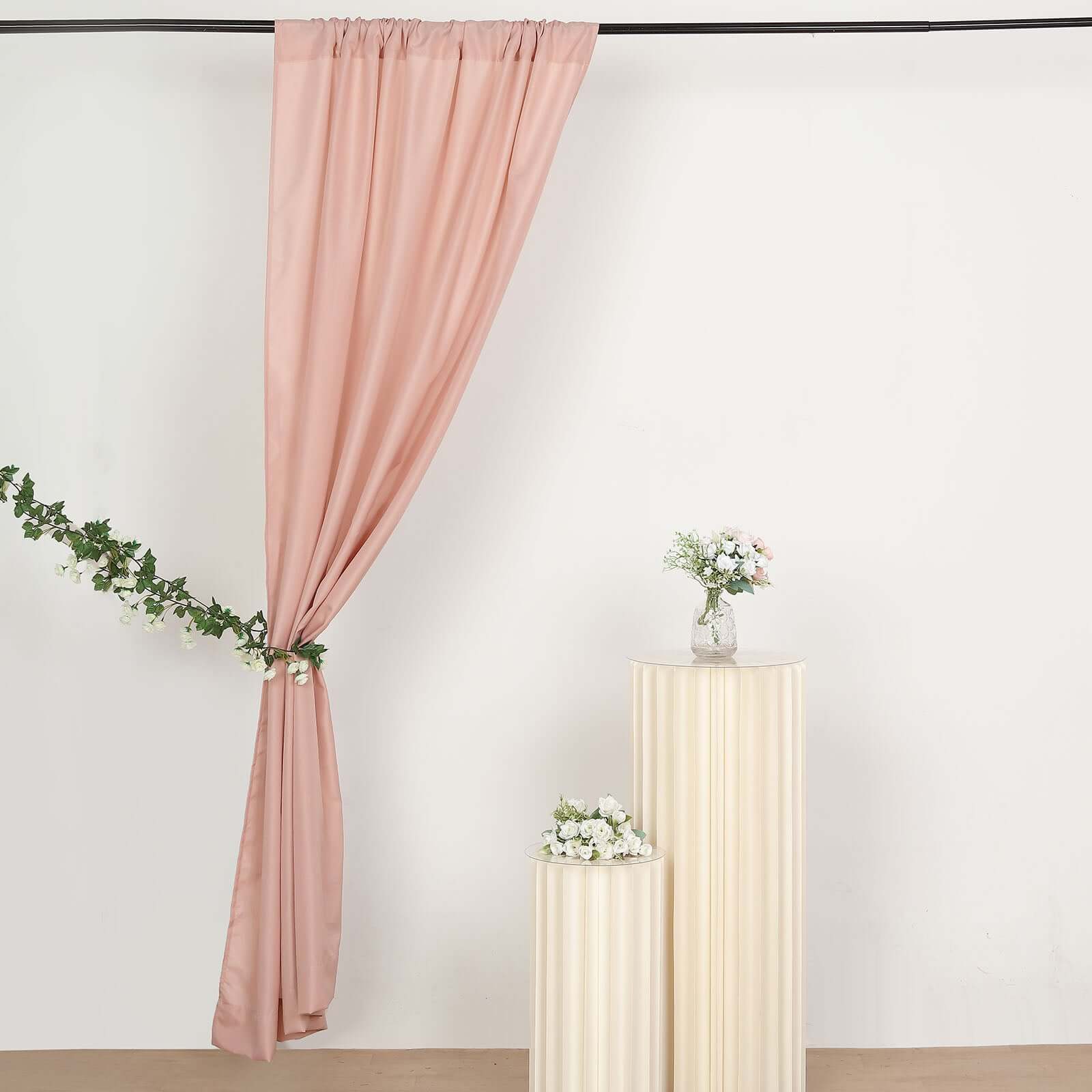 2 Pack Dusty Rose Polyester Event Curtain Drapes, 10ftx8ft Backdrop Event Panels With Rod Pockets 130 GSM