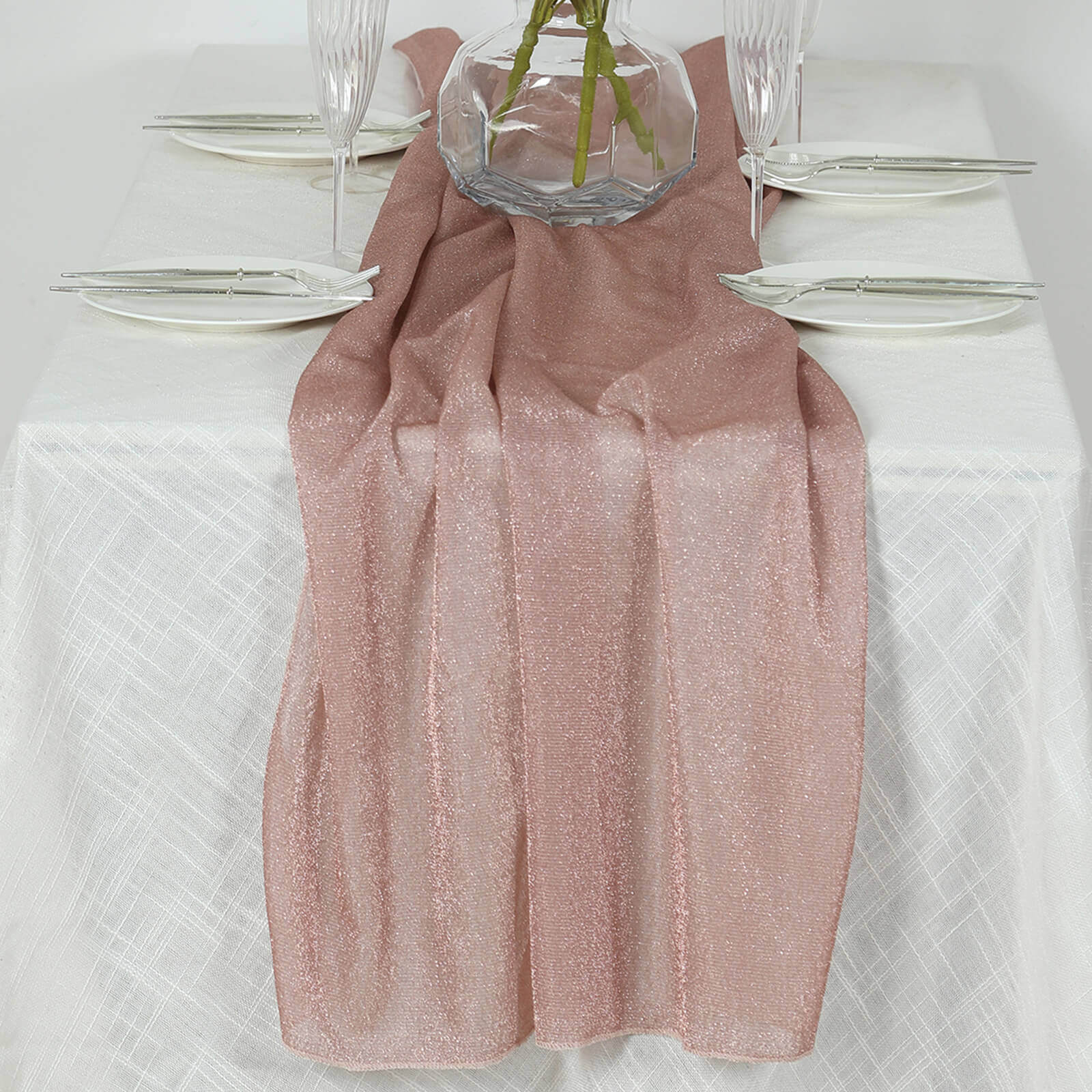 Glitter Gauze 27x120 Table Runner Rose Gold - Sparkling Reusable Sheer Table Linen