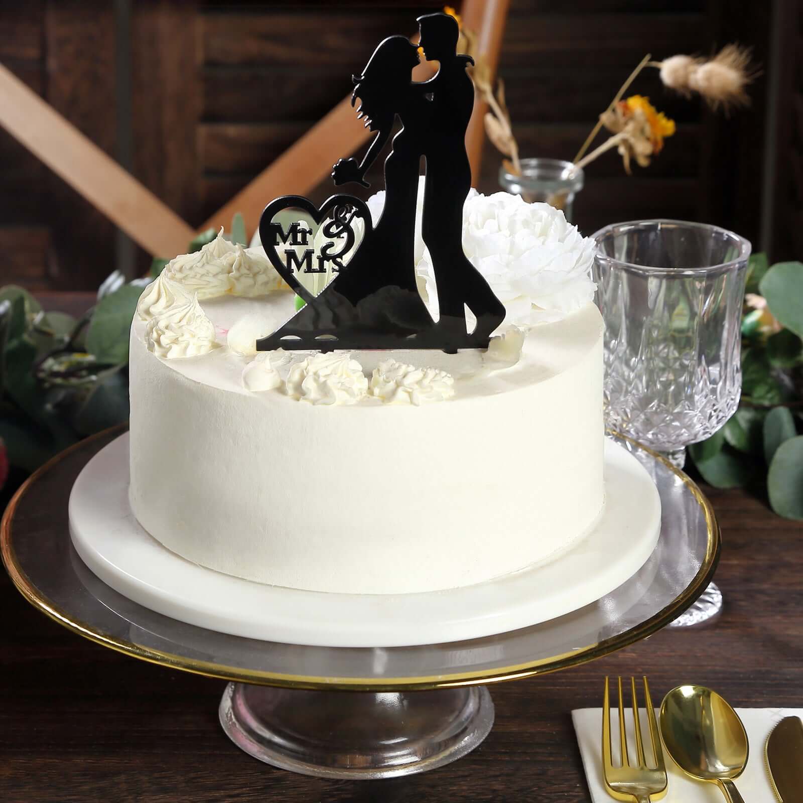 Acrylic Cake Toppers Black Silhouette Design Mr and Mrs - Wedding Cake Decoration Set 7